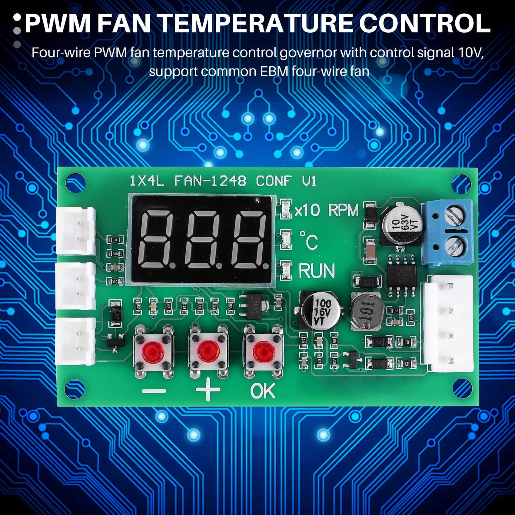 PWM Fan Speed Control Module, DC 12V 3A 4Pin PWM ventilatorsnelheidsregelmodule, automatische temperatuurregelaar NTC-sensor voor 3000 mA-ventilator