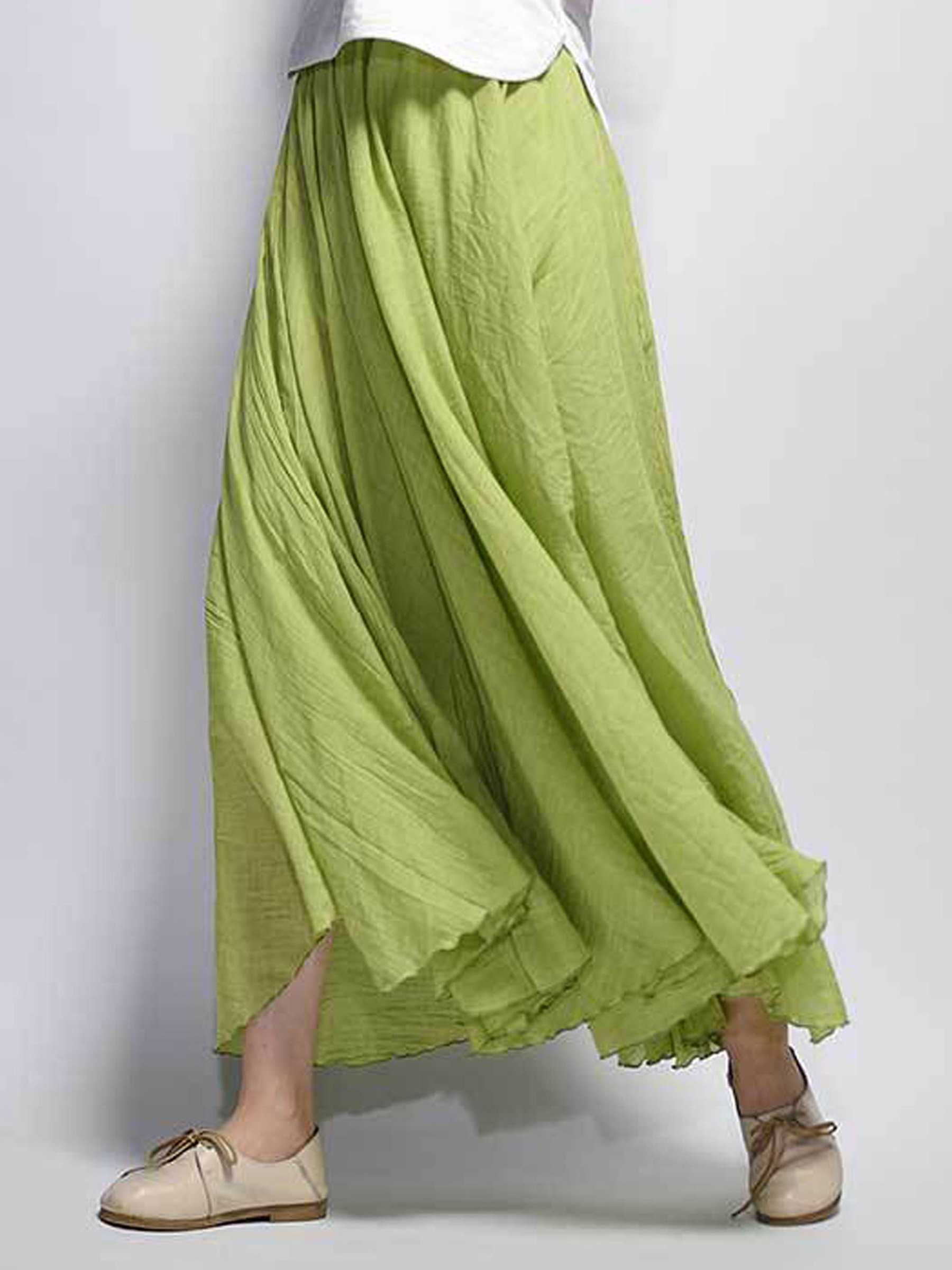 Gonna Lunga da Donna in Cotone con Doppia Strati, maxigonna Vita Elasticizzata, Tinta Unita Lunghezza 85cm/95cm Taglia 38/40/42/44 o XS/S/M
