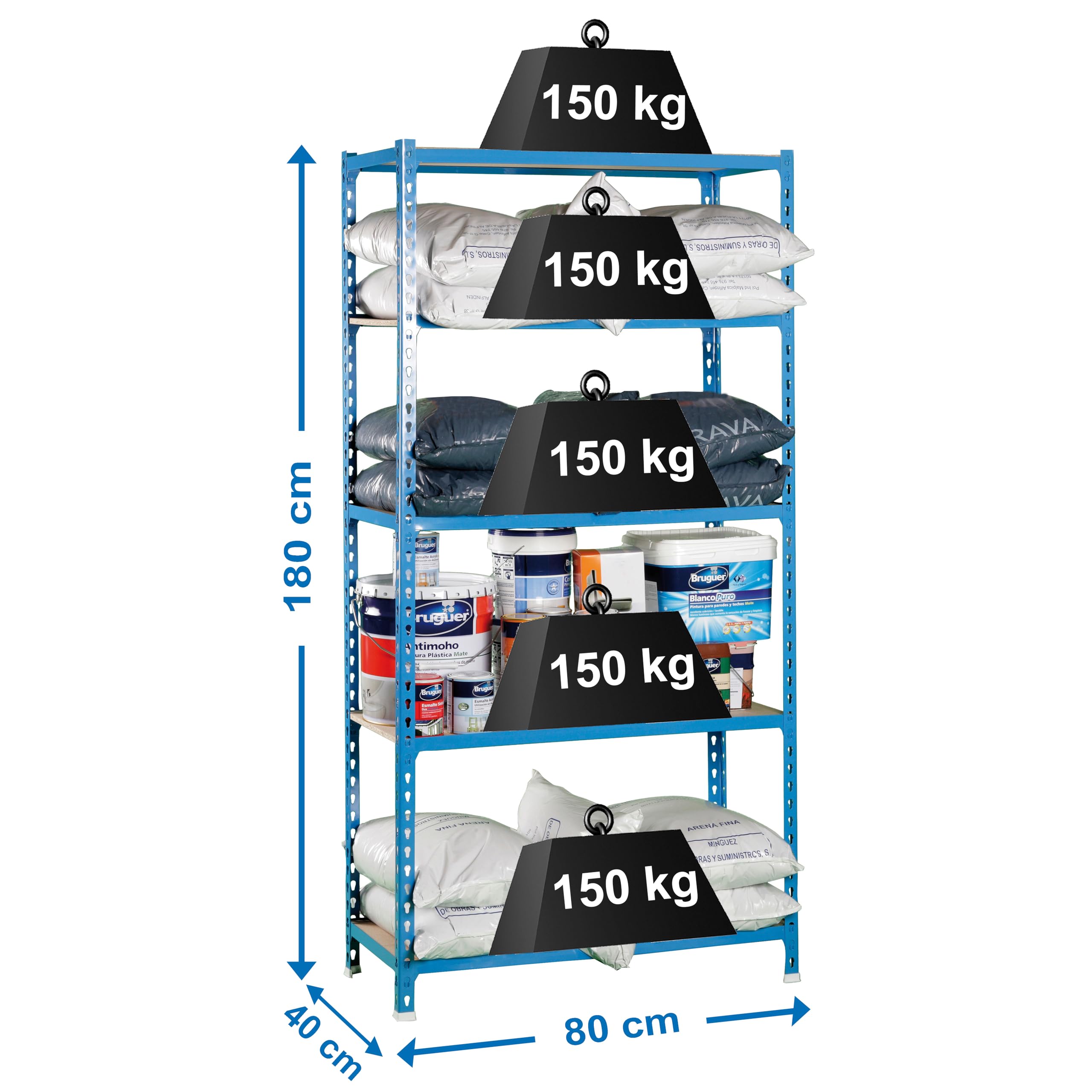 Simon Rack Étagère Rangement et 5 Niveaux en Boix, 150 kg Capacité de Charge et Point de Flexion, 1800x800x400 mm, Étagère Charge Lourde, Étagère Garage, Anthracite/Bois - Maderclick