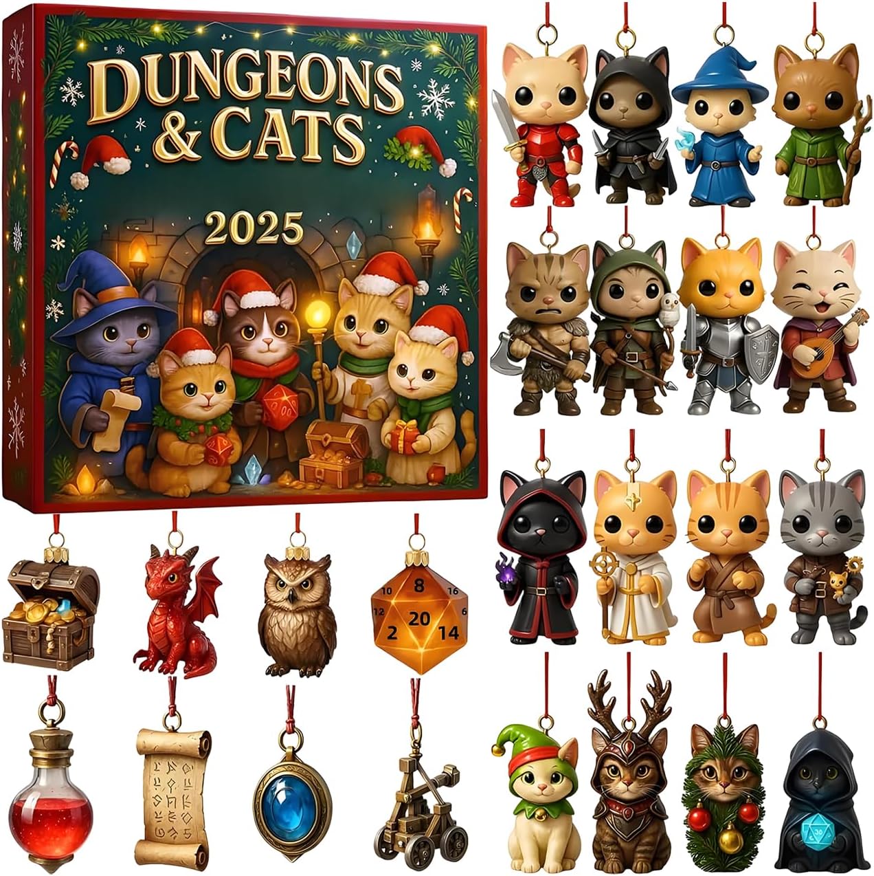 2025 Cat Countdown Calendar, 24-Day Christmas Advent Calendar with 2D Acrylic Cat Ornaments, Festive Wall Hanging Decor for Cat Owners Holiday - Image 1 of 9