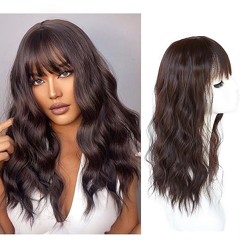 Miniatura 10 de viviaBella Peluca ondulada de agua suelta con clip en la parte superior esponjosa con flequillo picado pelo sintético para mujeres y niñas 13