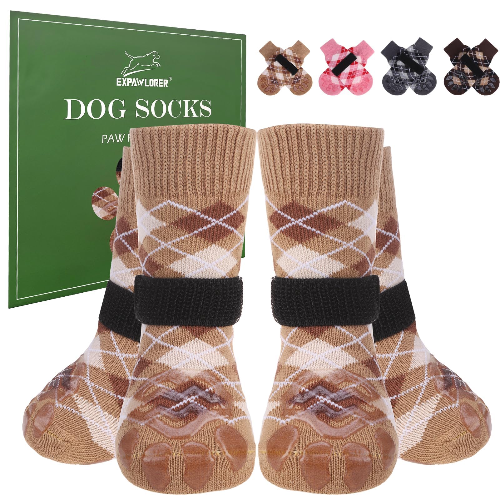 EXPAWLORER Dog Socks to Prevent Licking Paws,Dog Shoes for Hot Pavement,4 Pcs Double Sided Anti Slip Dog Socks with Grippers,Dog Booties for Small