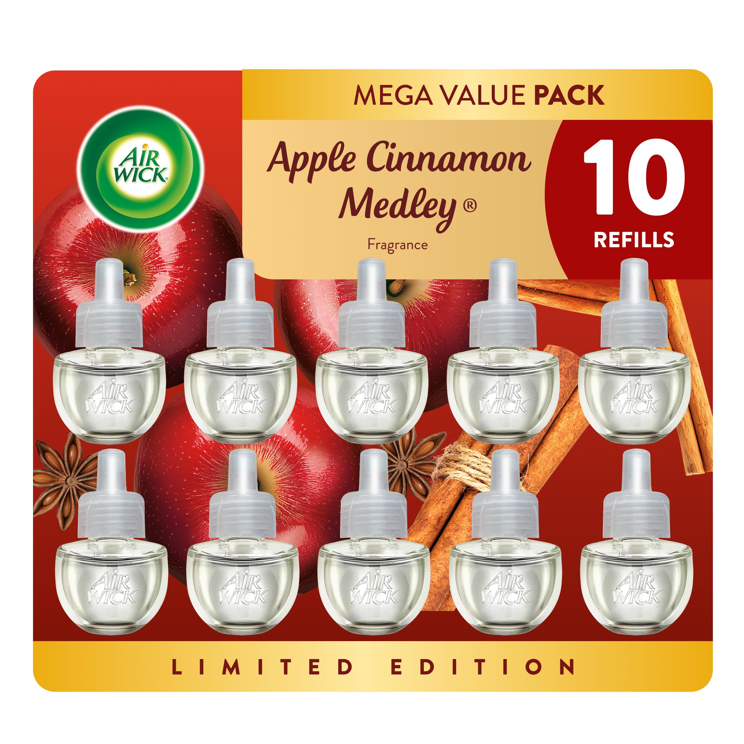 Air Wick Plug in Scented Oil Refill, 10 ct, Apple Cinnamon, Air Freshener, Essential Oils, Fall Scent, Fall decor