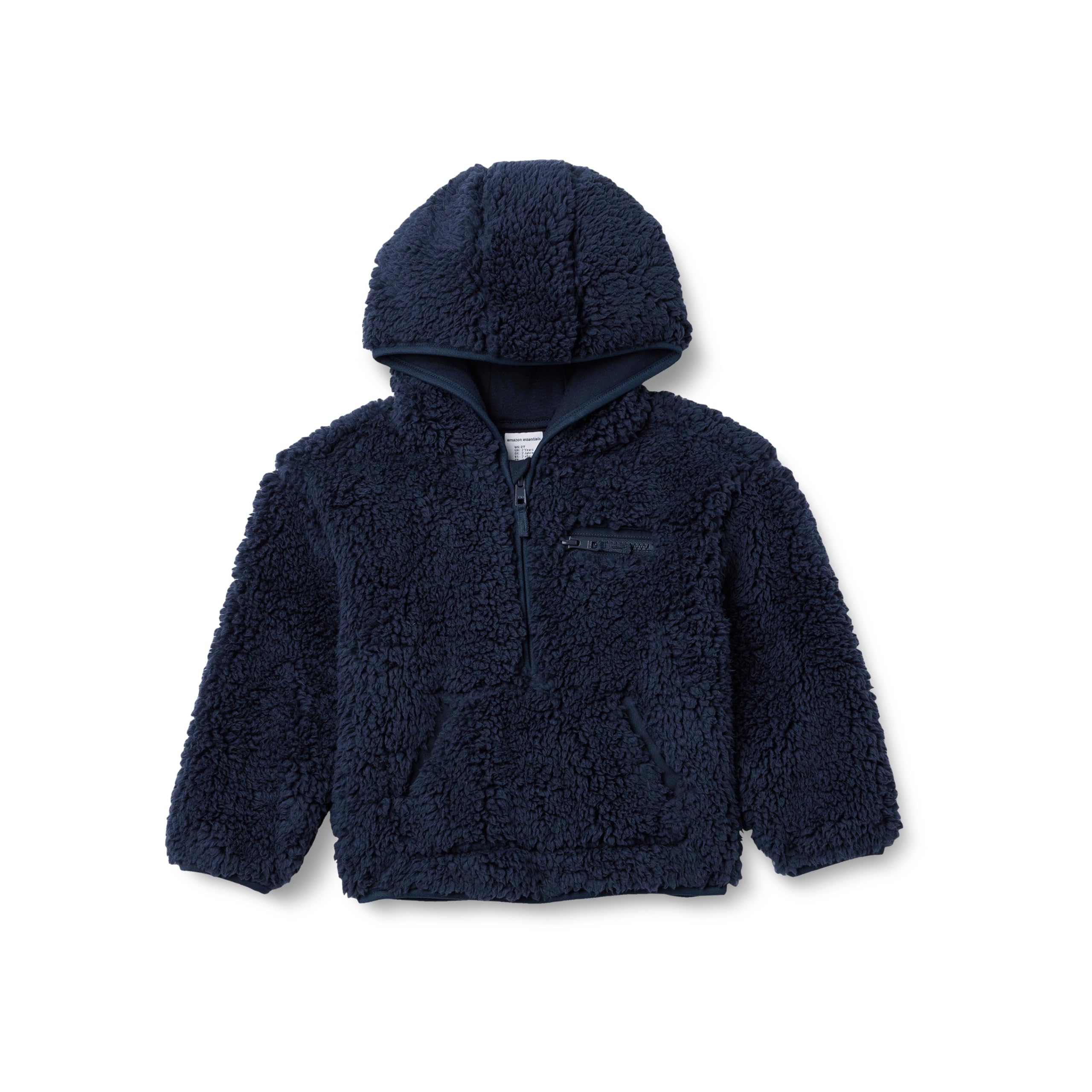 Amazon Essentials Boys' Half Zip Sherpa Hoodie Sweatshirt, Navy, 11-12 Years