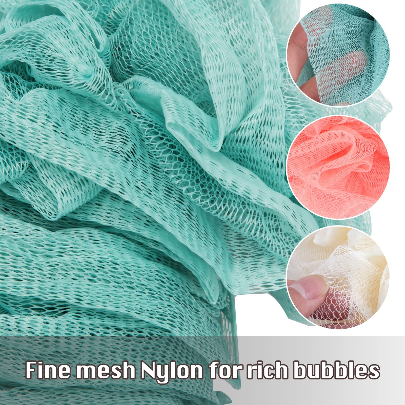 Qewro Loofah on a stick per doccia, 4 pezzi di scrubber posteriore per doccia, corpo esfoliante con manico lungo, spugna luffa da uomo accessori da bagno per donna