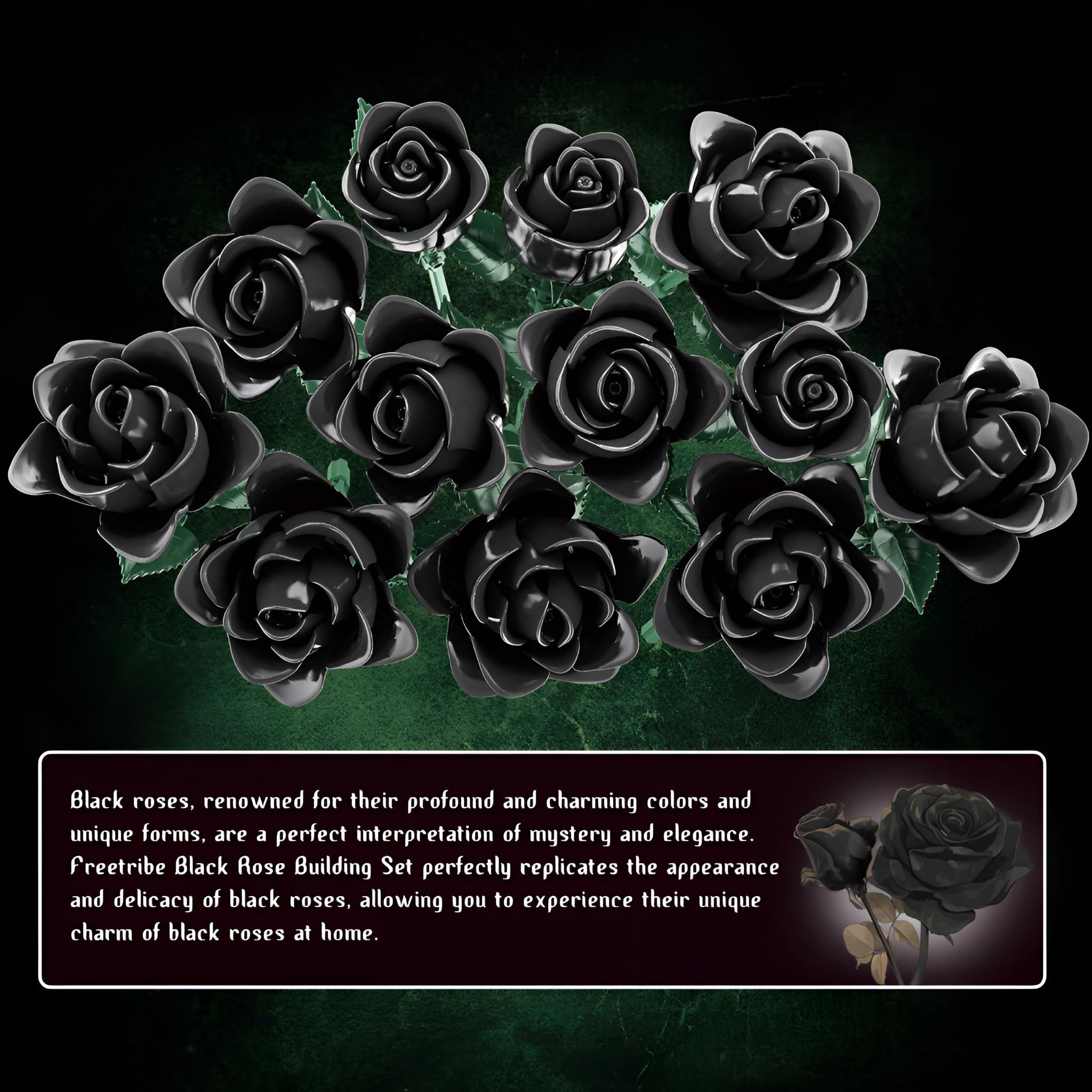 SymGrpu Black Roses Bouquet Building Set for Adults Flowers Botanical Collection Blocks Kit Toy - Image 4