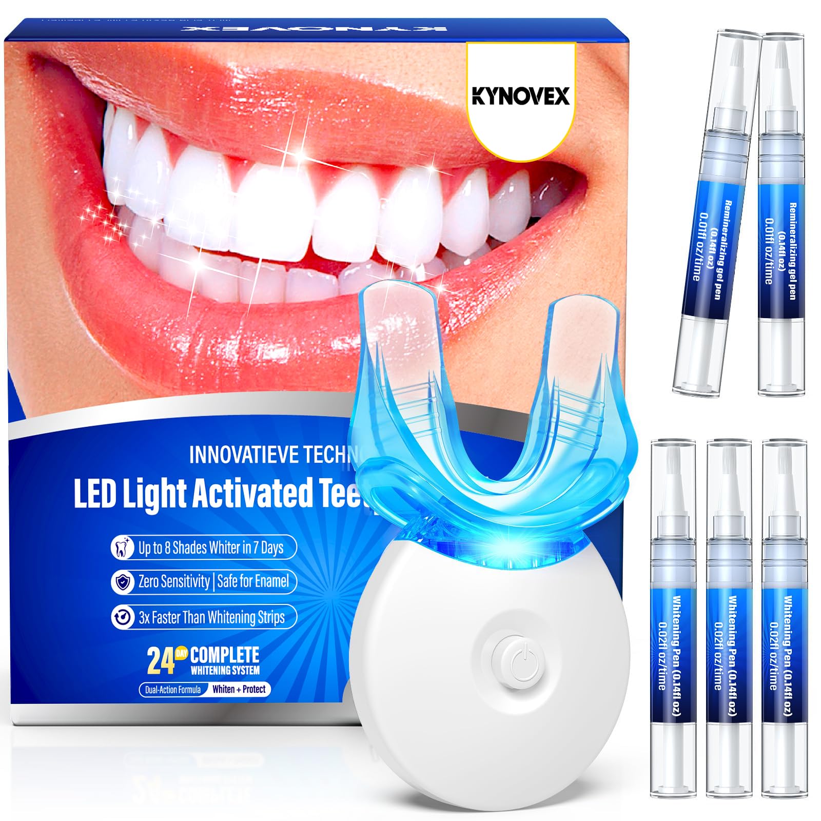Zahnaufhellungsset mit LED-Licht – 3 Whitening-Gel-Stifte + 2 Desensibilisierungs-Gel-Stifte – 35% PAP-Aufhellungsformel – Zahnbleaching für zu Hause – Sichtbar weißere Zähne in 7 Tagen (Minze)