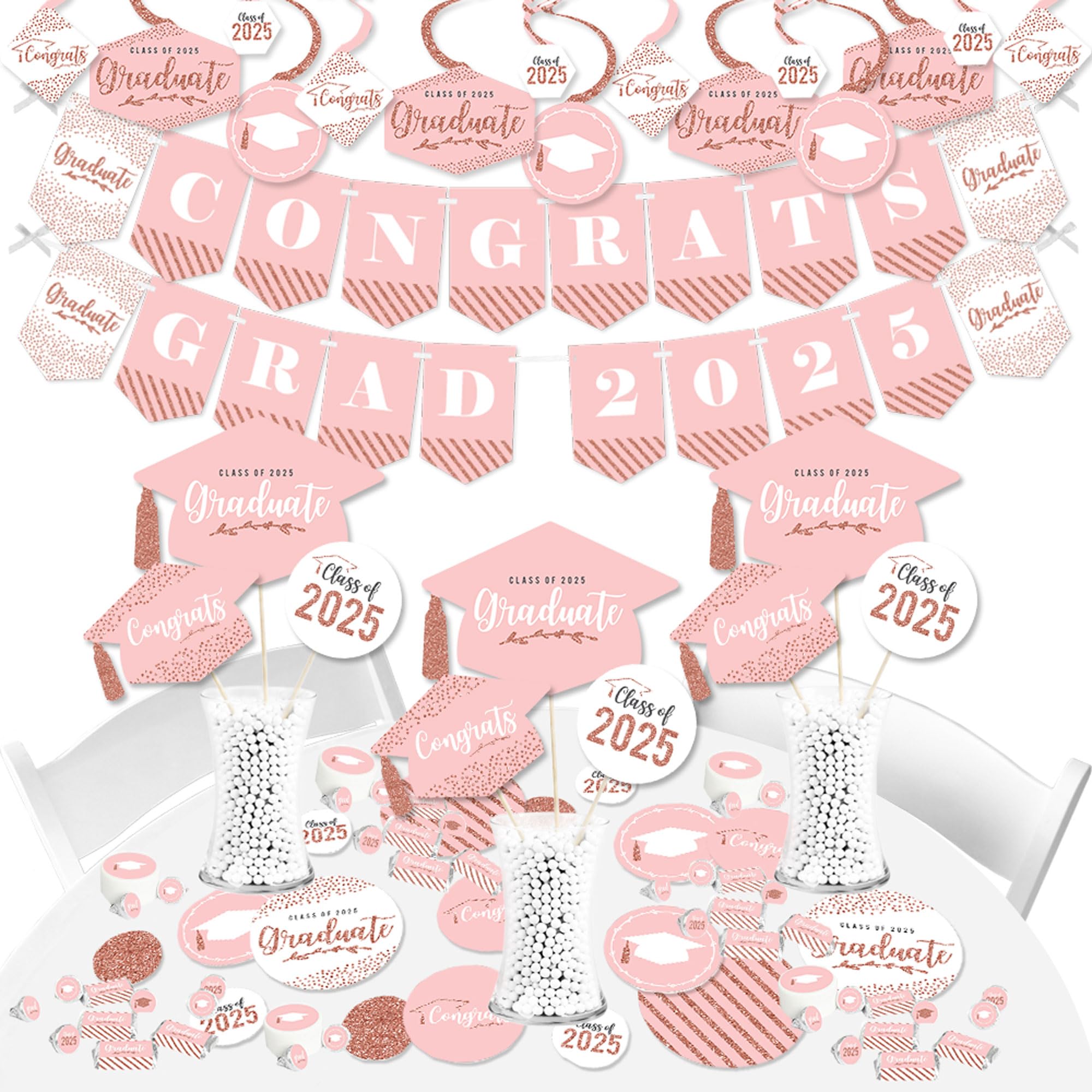 Rose Gold Abschlussfeier Deko – 40-teiliges Set Hängewirbel Für Party, Mit Aufhänger