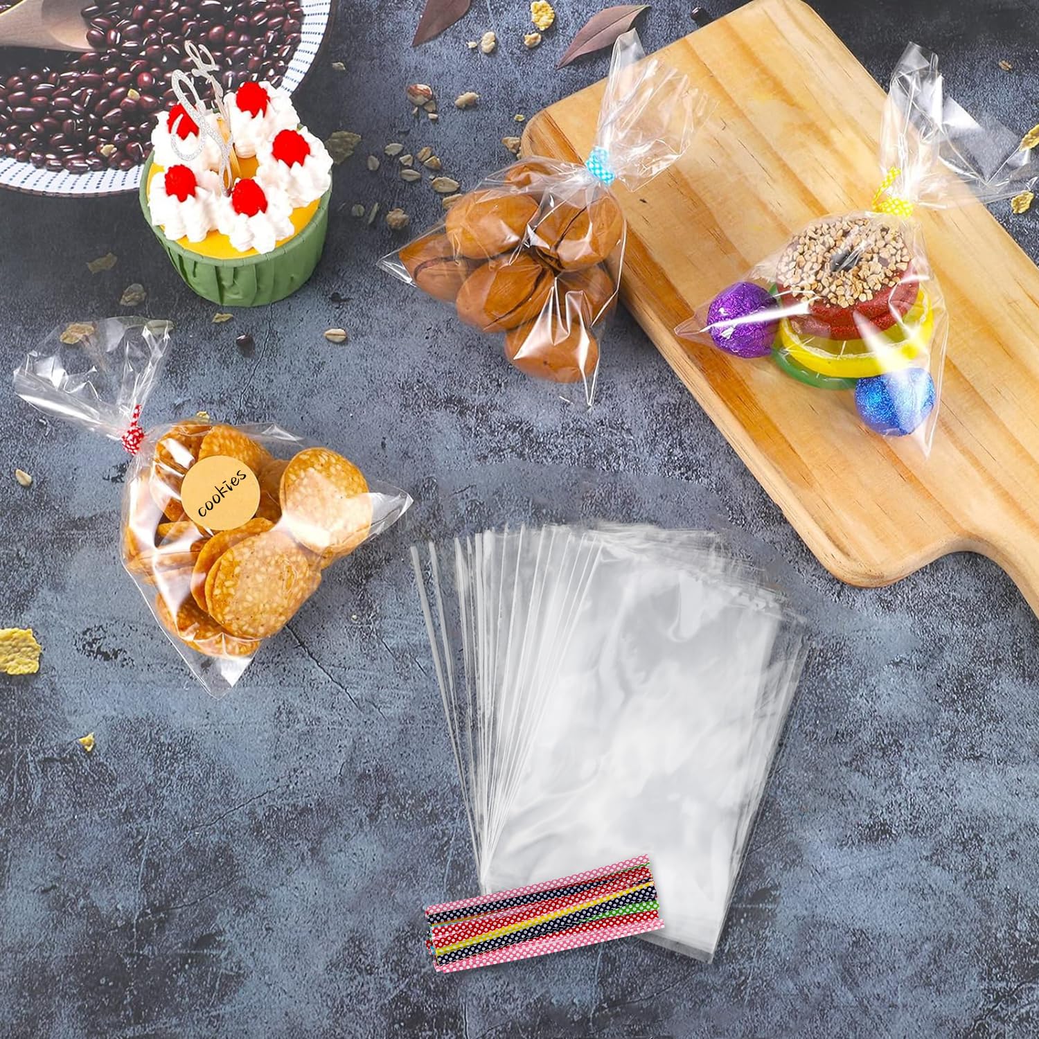 ⭐️セロファン お菓子袋　ラッピング　クッキー キャンディー タイ付　200枚 ⭐️セロファン お菓子袋 ラッピング クッキー キャンディー
