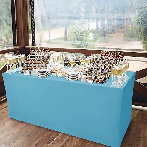 Miniatura 9 de Nasitos Fundas de mesa ajustables negras para mesas de 6 pies, 72 x 30 pulgadas, paquete de 2 manteles rectangulares elásticos de elastano, manteles