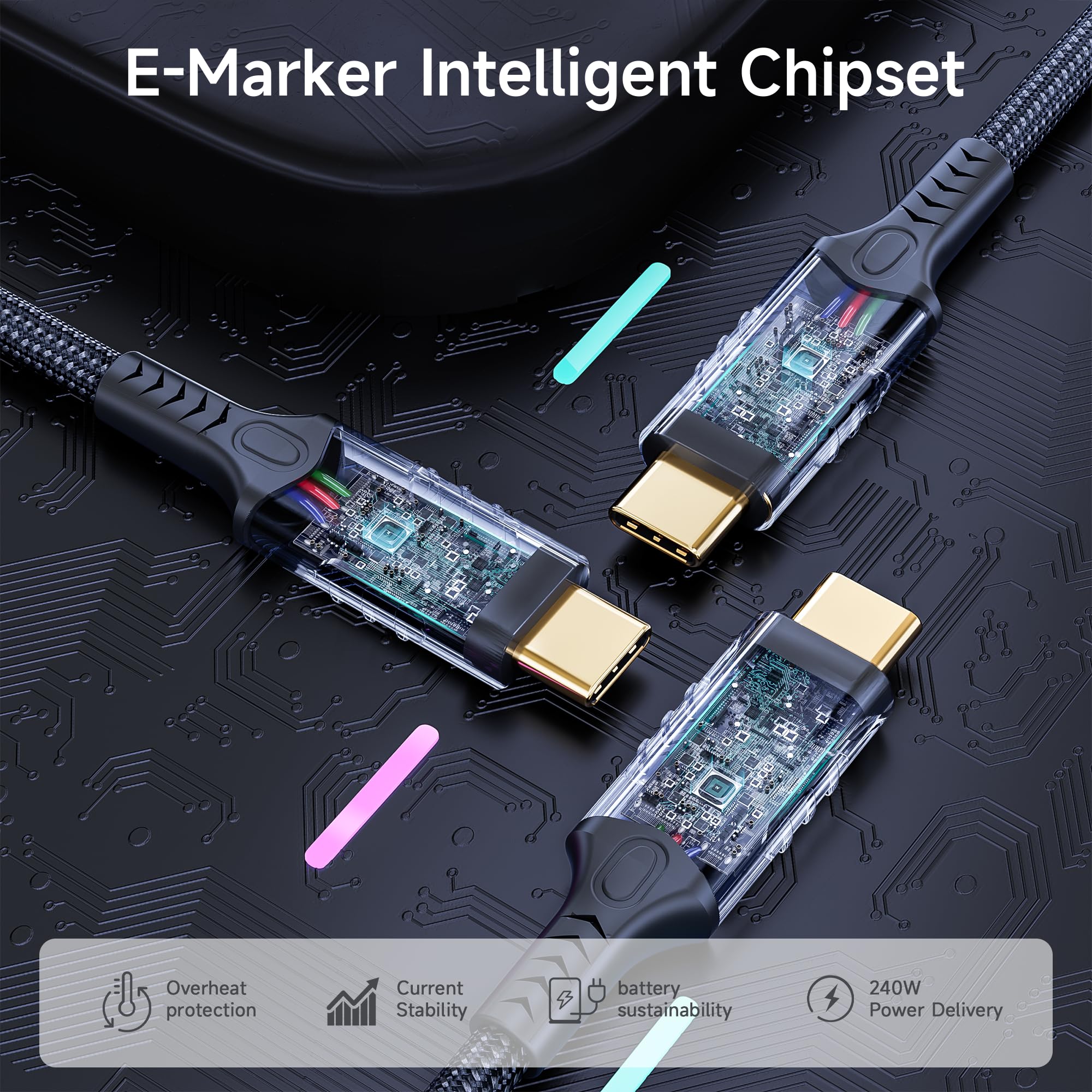 Kabel USB C 2m Kompatybilny z Thunderbolt 4, USB 4 Męski do Męskiego 40 Gb/s, PD3.1 240W, 8K HD
