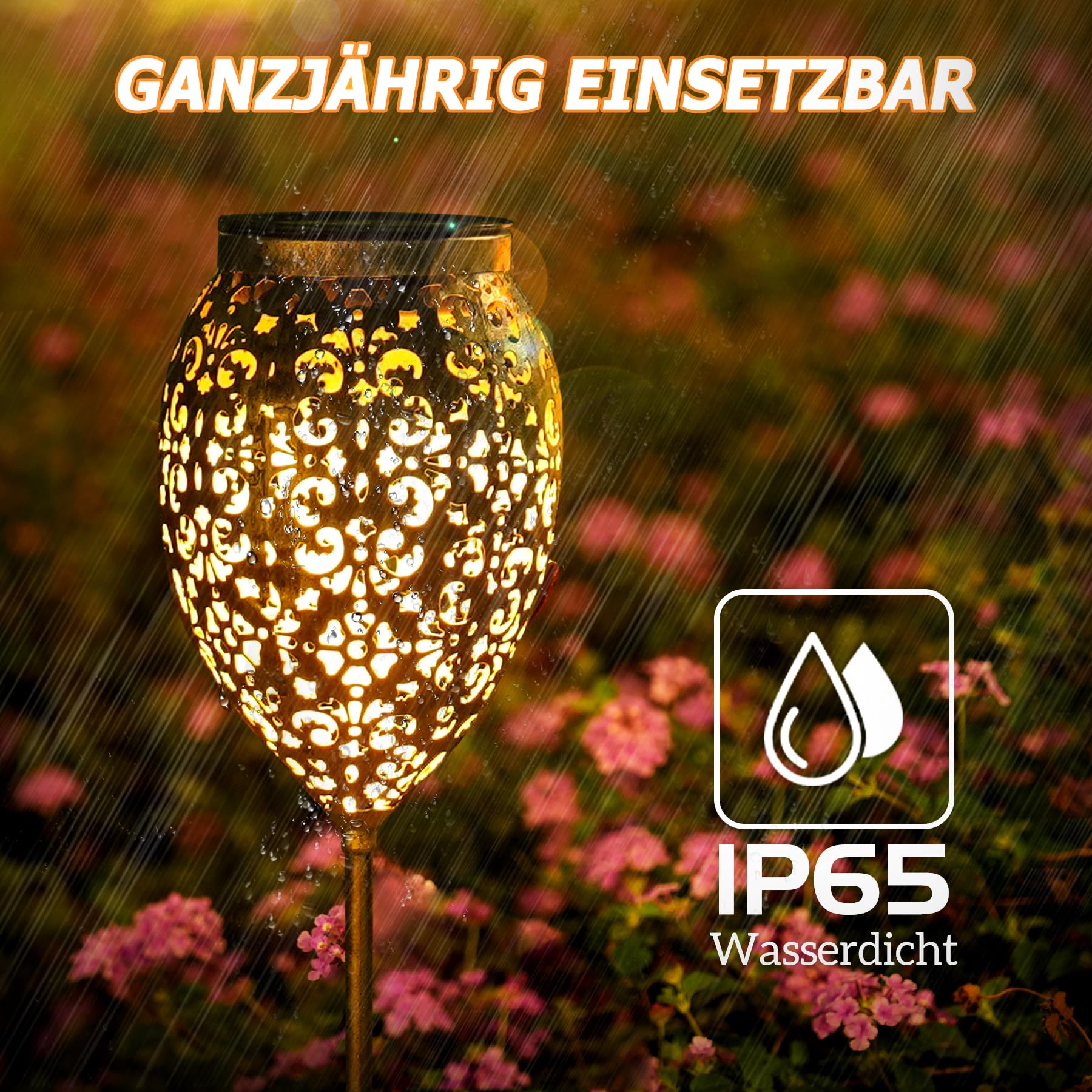 JOYCREATOR Solarlampen für Außen Garten 4 Stück, Orientalische Garten Solarleuchten für Außen Metall IP65 Wasserdicht, LED Gartenleuchten Solar Bronze 52/69 cm mit Erdspieß für Balkon Terrasse