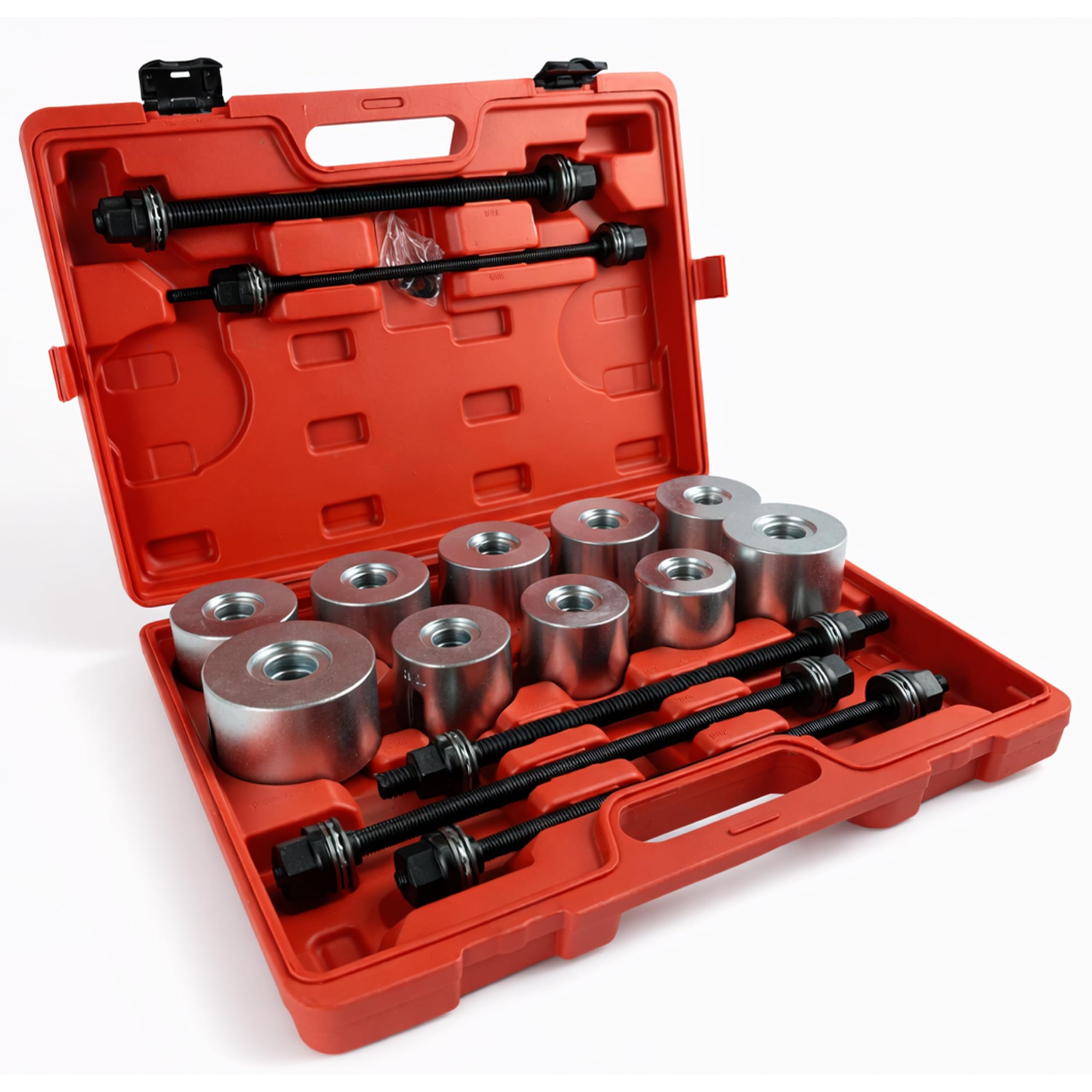 Set estrattore per Silent Block 34–90 mm e boccole con 22 Manicotti di pressatura e 5 Mandrini e Dadi, Kit per rimozione di boccole con Cuscinetti di Tenuta per Auto Camion