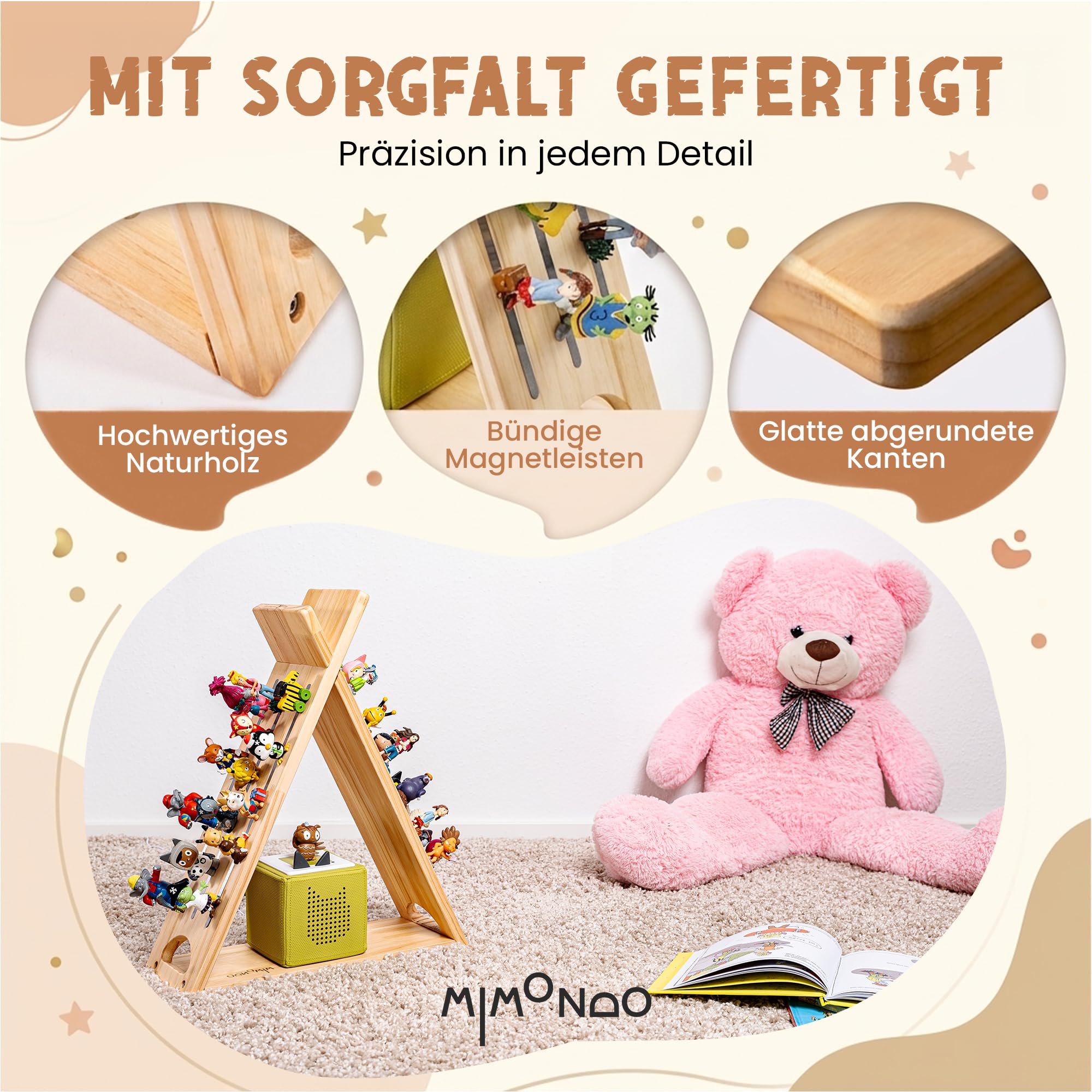 Magnetisches Tonie Regal stehend aus Holz für 60+ Tonies Hörfiguren I Tonieregal zum Hinstellen oder Wandmontage I Toniebox Regal für Mädchen und Junge