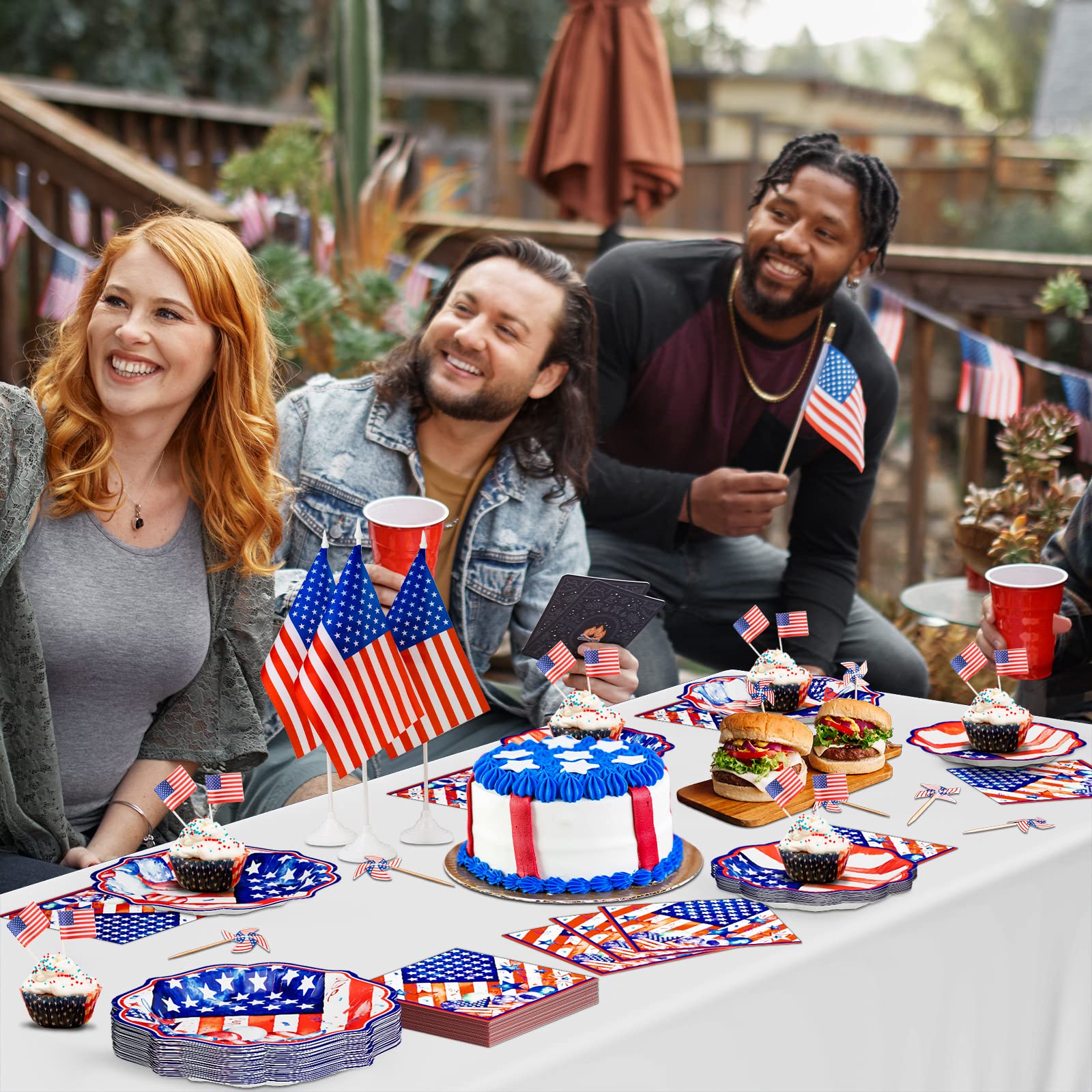 Set Stoviglie Festa USA 16 Ospiti - Bandiera Americana Per 4 Luglio - Foto 13