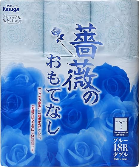 Amazon 薔薇のおもてなし ダブル２５ｍ ブルー １８ロール カラーロールにバラ柄デザイン １８ロール ６個ケース販売 薔薇のおもてなし トイレットペーパー