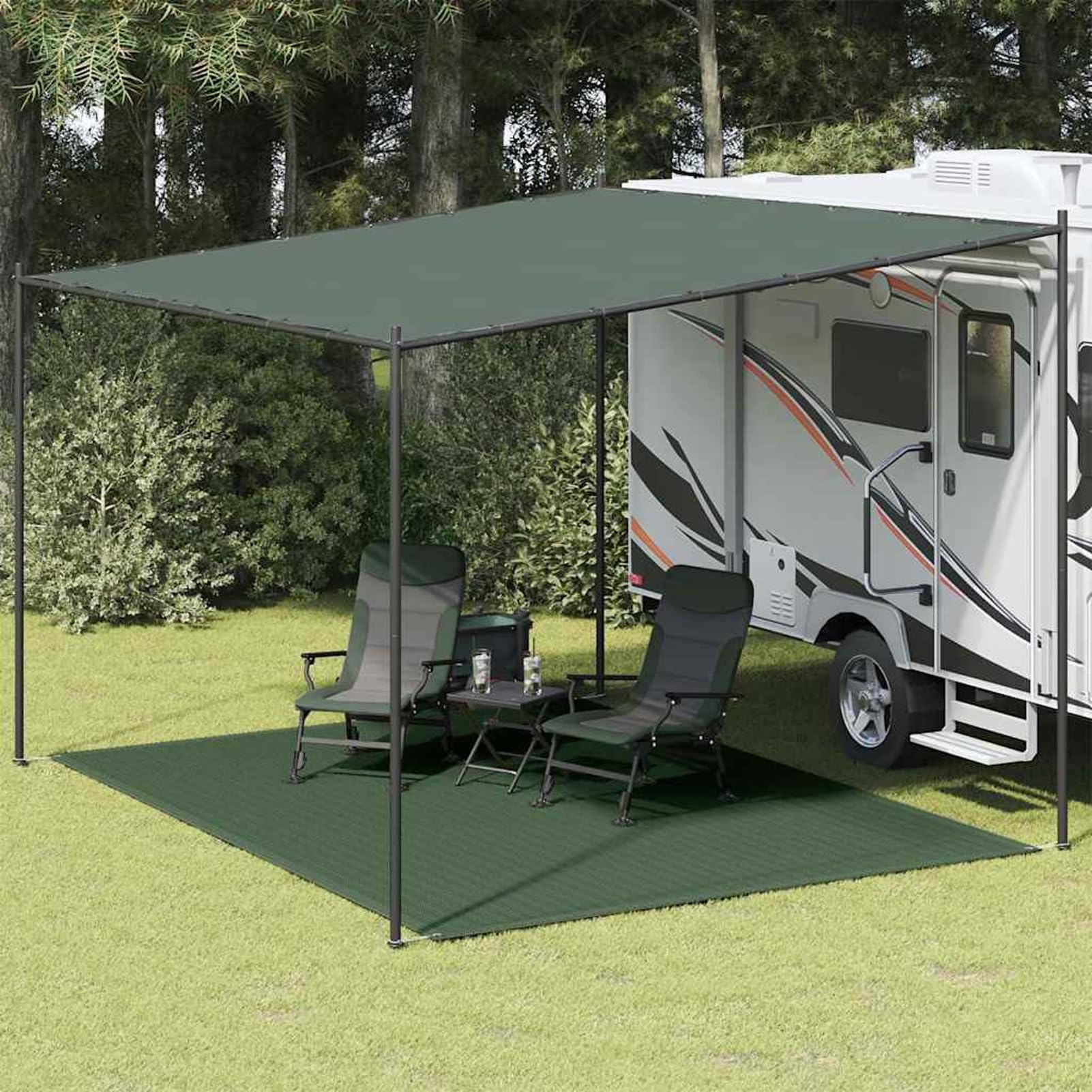 Gecheer Zeltteppich 300 x 400 cm HDPE Grün, Vorzeltteppich Camping Teppich Outdoor für Patio Balkon133642