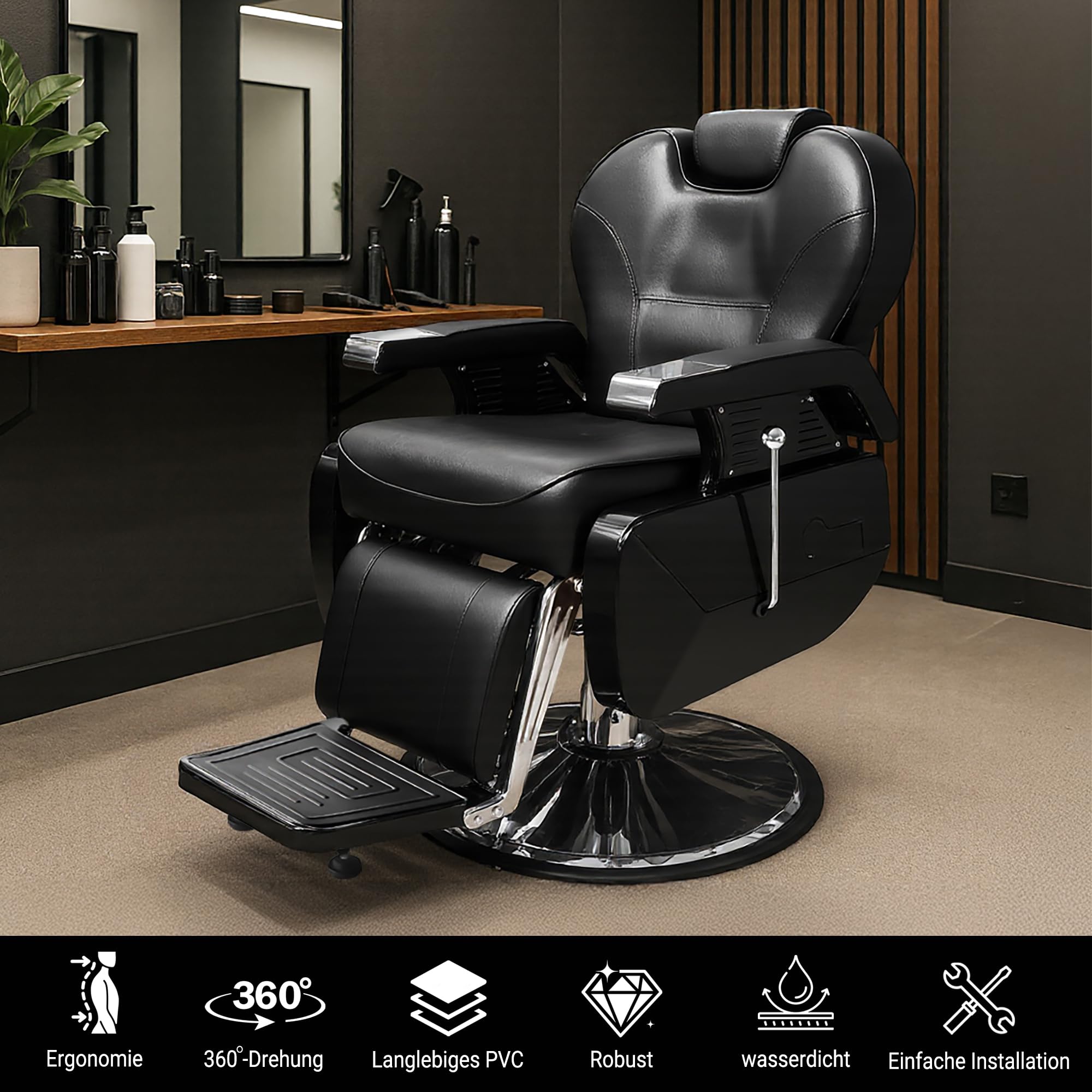 Barbier Stühle Heavy Duty Hydraulische Reclining Hair Salon Stuhl 360 Swivel Schwarz