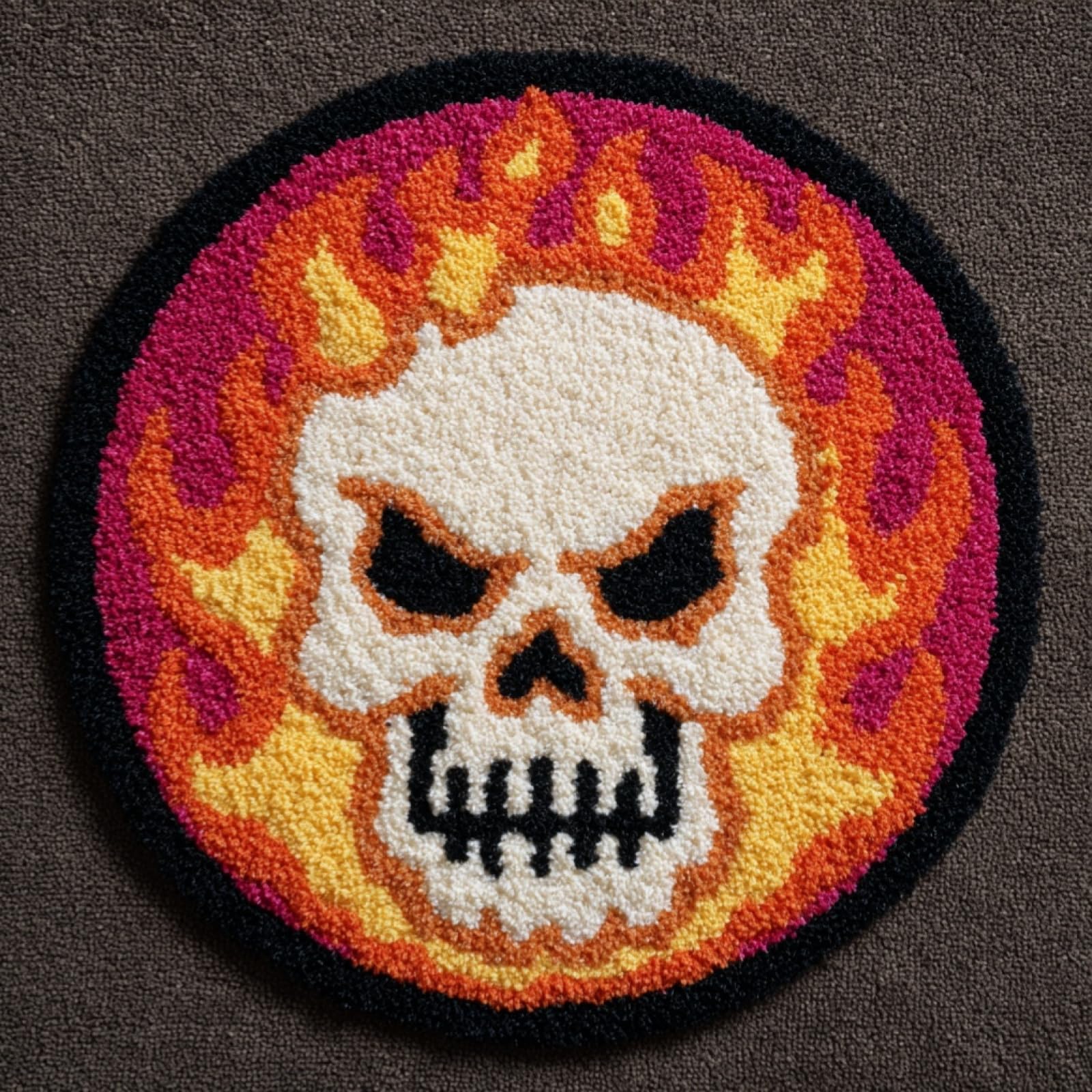 WallustrioaW DIY Craft Latch Hook Rug Kit,Flaming Skull,Embroidery Kit,Latch Hook Rug for Adults and Beginners,Craft Gifts Decoration,50x50cm