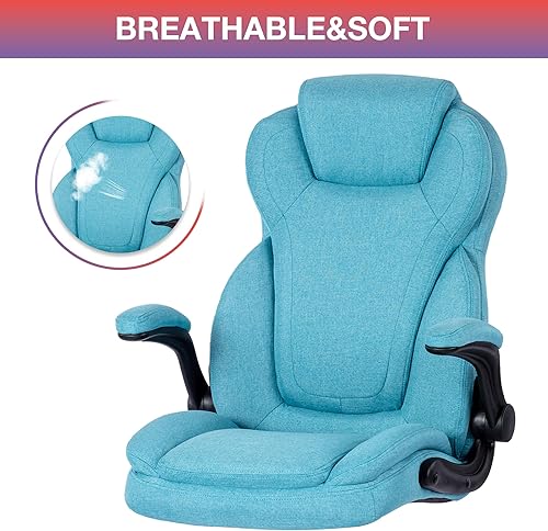 Miniatura 7 de Silla de oficina grande y alta de tela, 400 libras, silla de escritorio ejecutiva resistente con asiento extra ancho, silla ergonómica de cuero con
