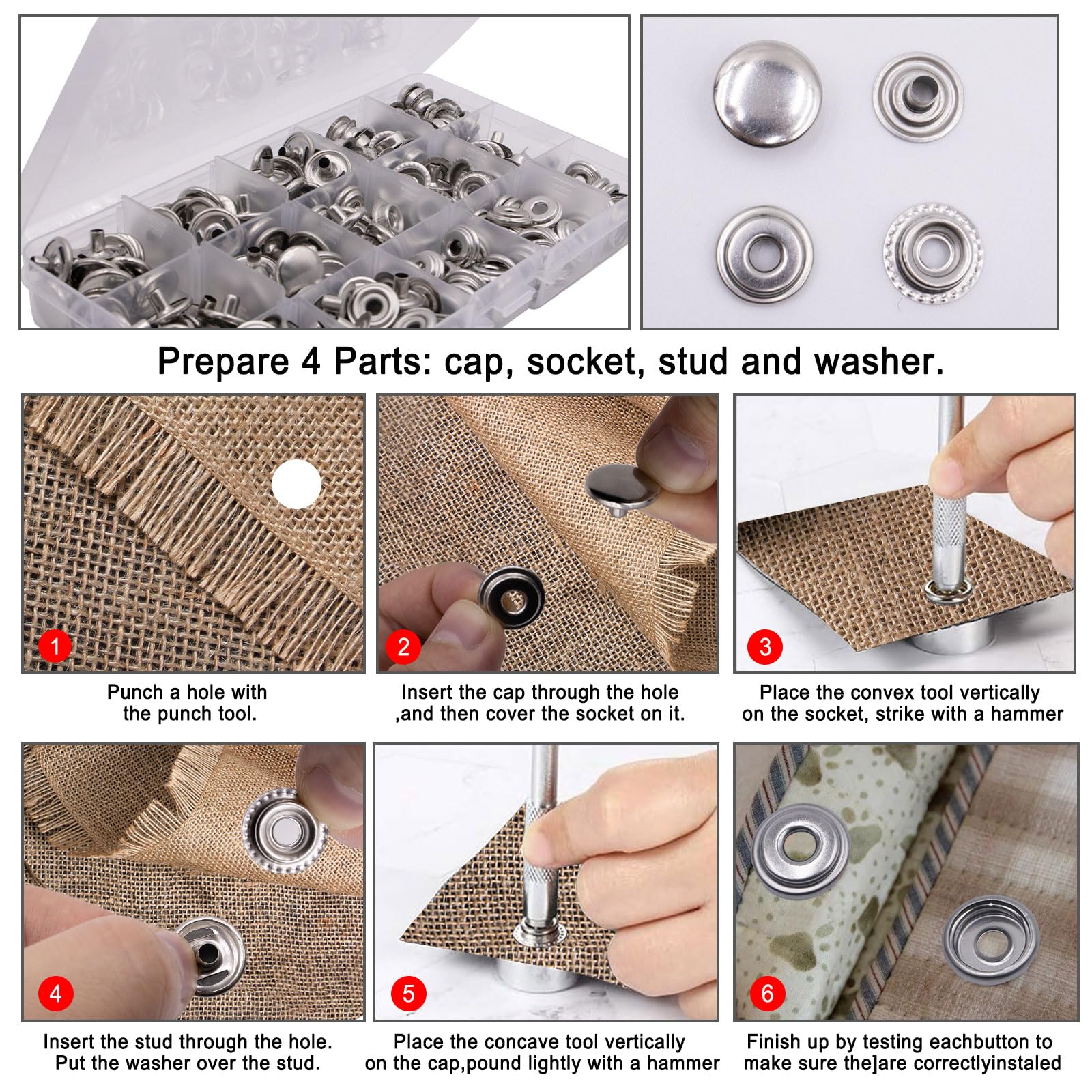 Kit 808 Pezzi Bottoni Automatici In Plastica EuTengHao T5 Con Pinze | No-Sew, Multicolore | Per Abbigliamento, Impermeabili, Bavaglini E Fai Da Te