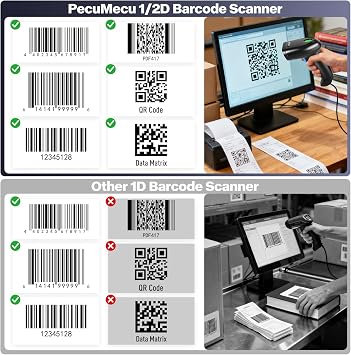 Bluetooth 2D Barcode Scanner with Stand, 3-in-1 Bluetooth & USB Wired & 2.4G Wireless QR Barcode Reader, PDF417 Data Matrix Handheld Bar Code Scanner Work with Windows, Android, iOS