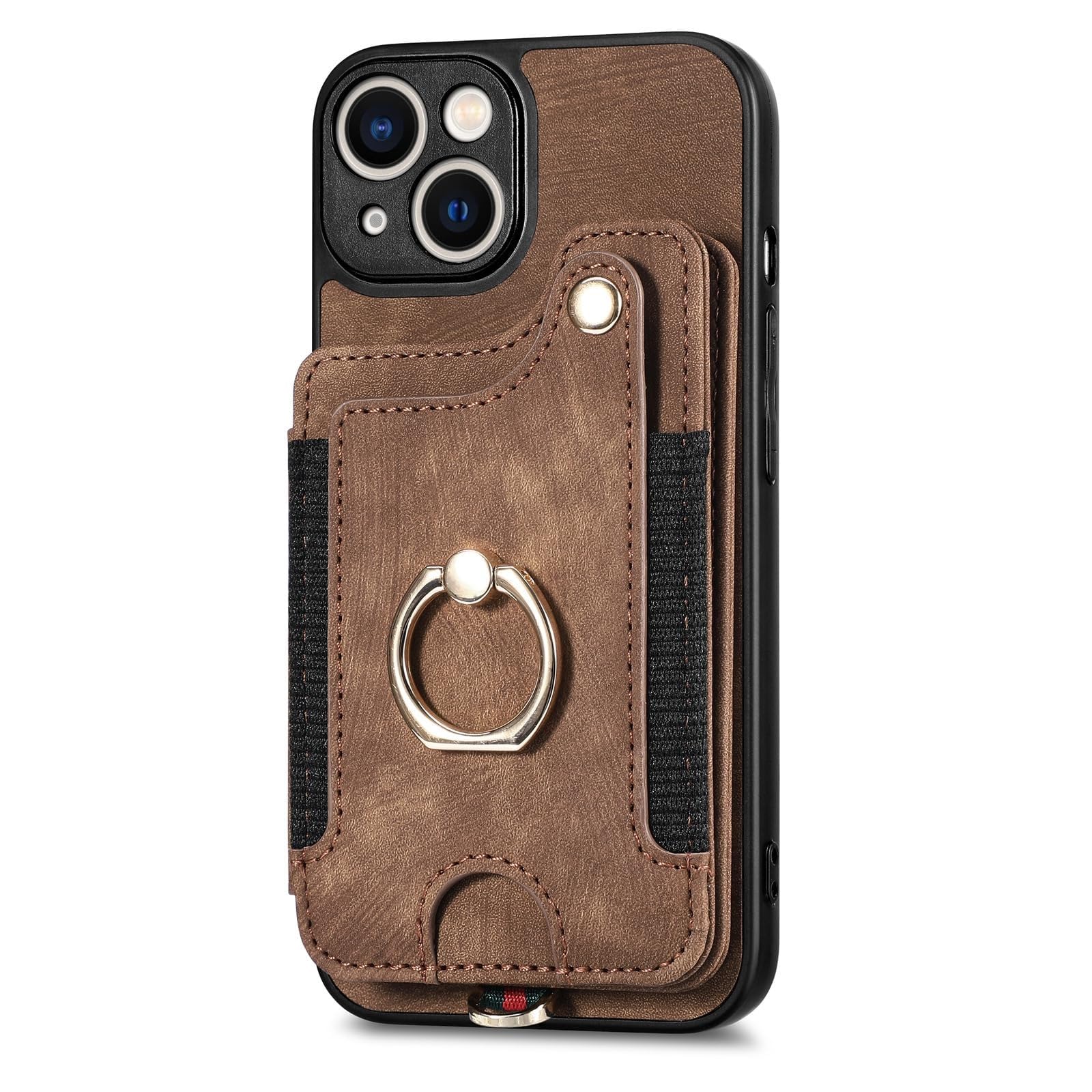 Genérico Cartera Funda para iPhone 16/16 Plus/16 Pro/16 Pro MAX, Bloqueo RFID Funda con Soporte For Anillo De Dedo Rotación De 360° A Prueba De Golpes Estuche(Marrón,16Pro)