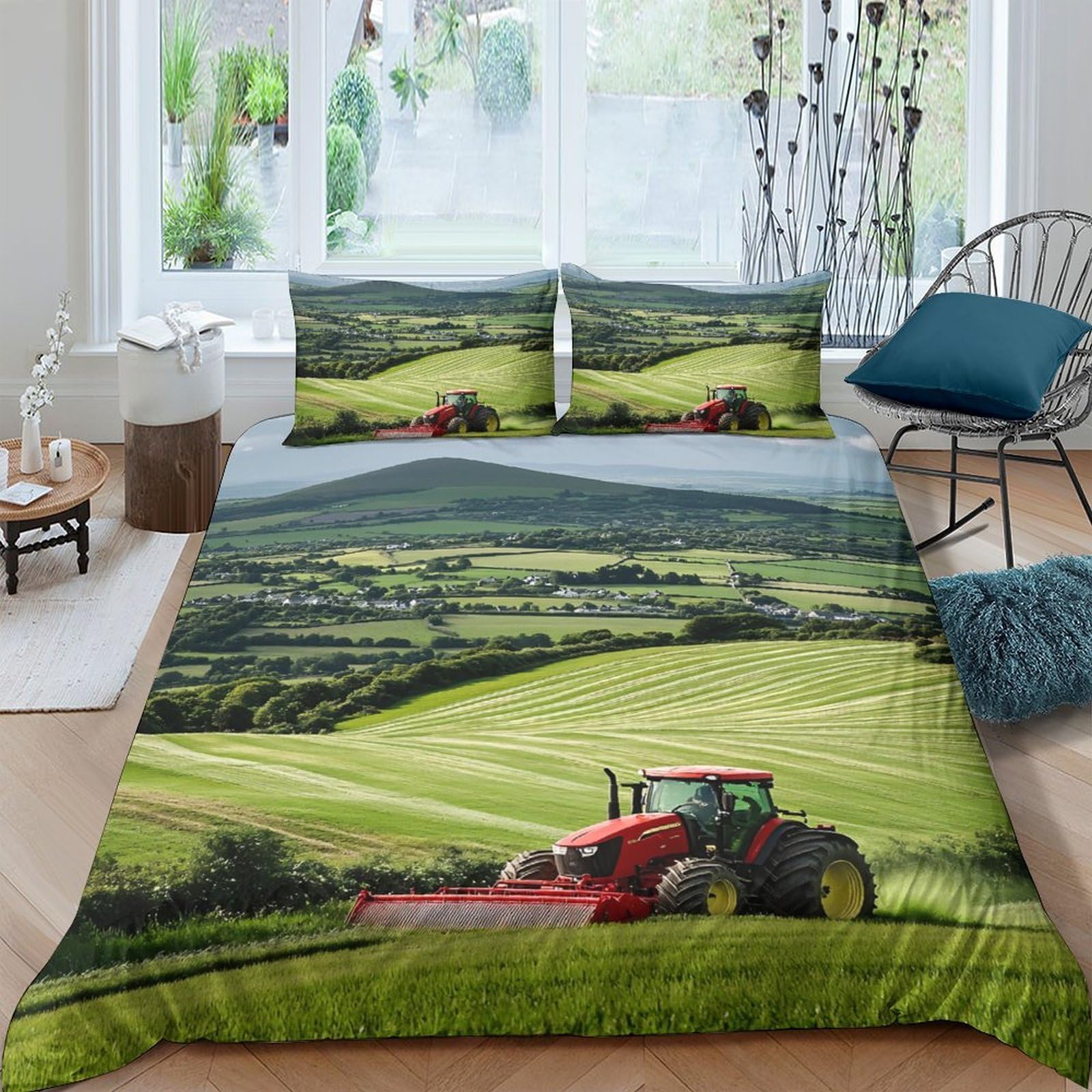 Ctjqhvkz Style-1 3D Printed Countryside Landscape Fitted Sheet Microfiber Soft Rural Tractor Bed Cover For Bedroom Guest Room Decor Single（135X200cm）