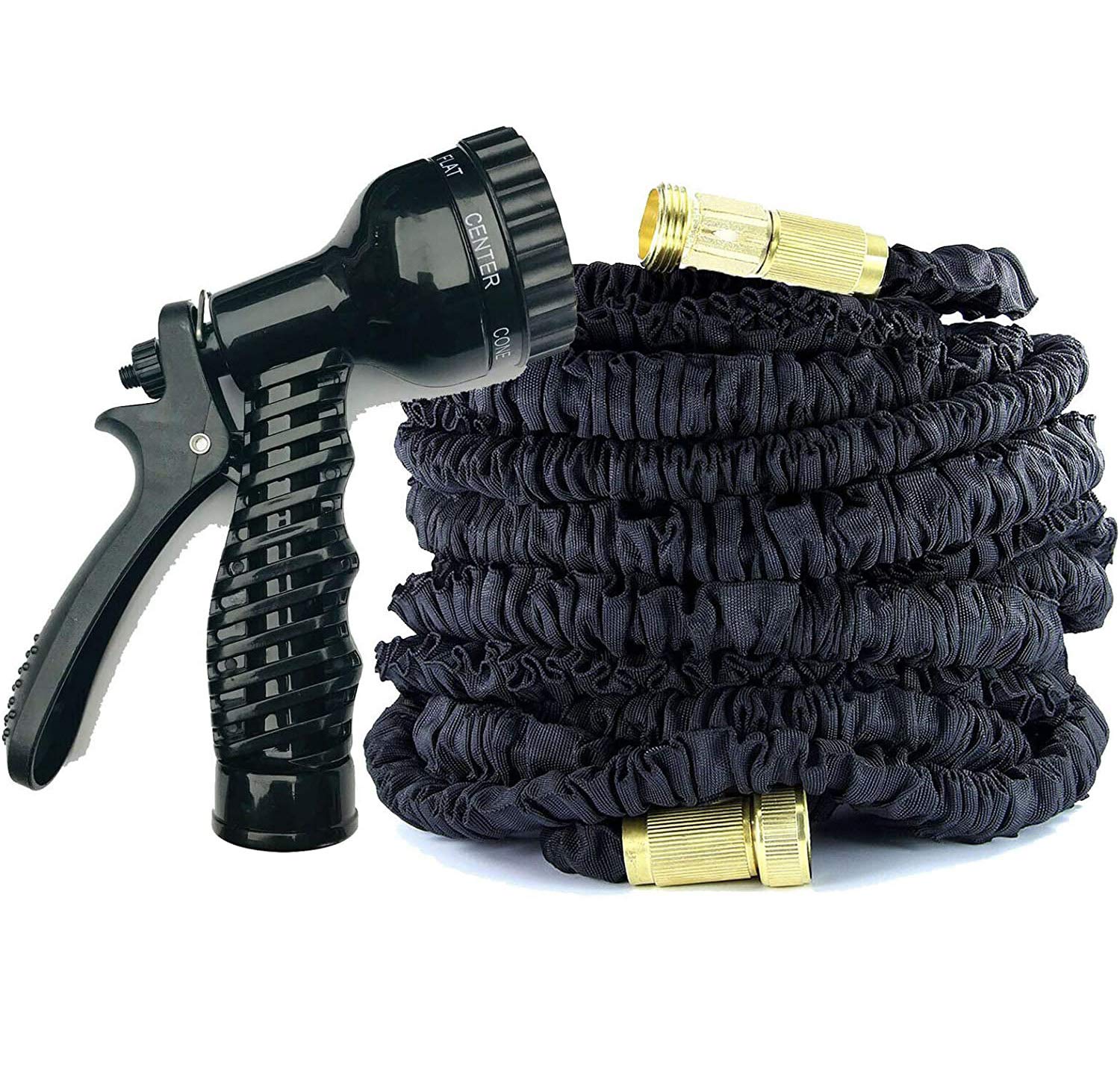 Lucn 2020 Upgrade 75FT Retractable Expandable Magic Garden Hose Pipe&Spray Gun w/Brass Fittings for 3/4" Faucet Lightweight Hose with 7 Pattern Spray Nozzle - Black