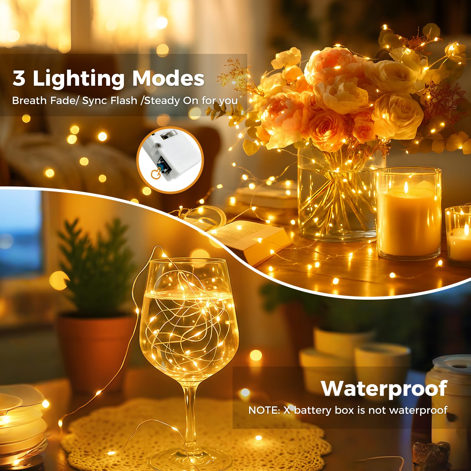 12 Stück Mini Lichterketten Mit Timer - 2m LED Batteriebetrieben Wasserdicht