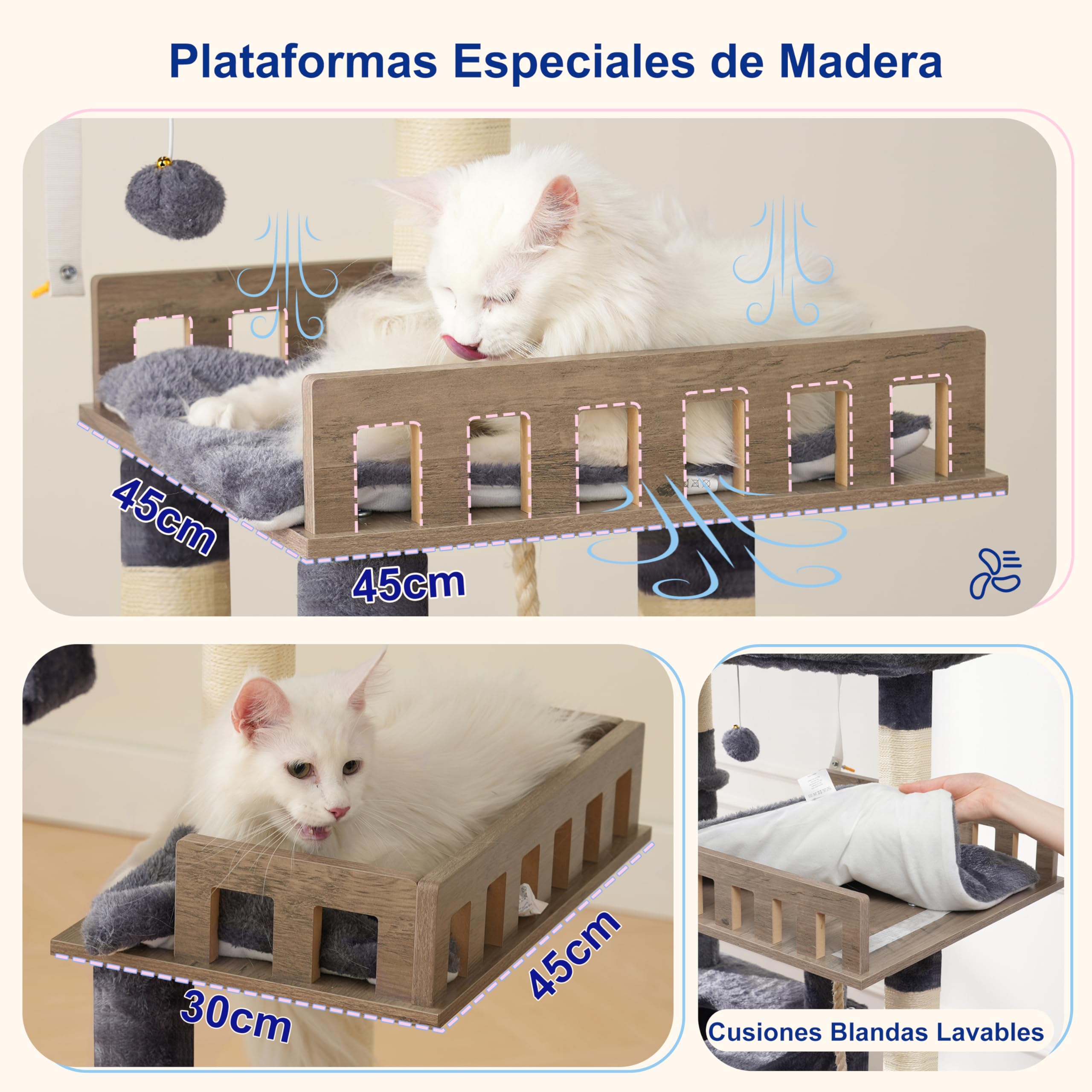 Gitelsnour rascador para Gatos Grandes, árbol para Gatos de 174 cm de Altura, con 2 Plataformas Colgantes Grandes, 2 Casitas para Gatos de Interior, 15 rascadores, Gris Ahumado GCT033G
