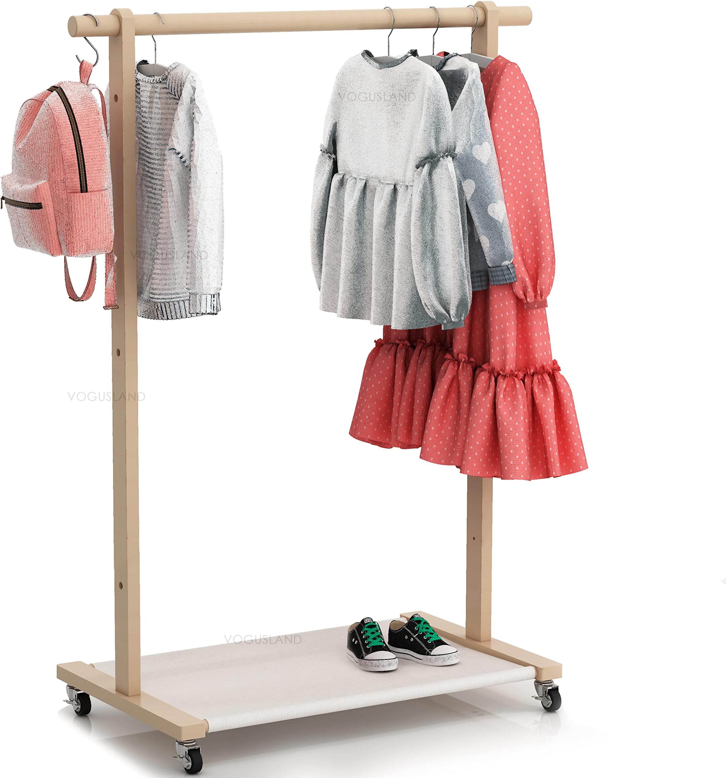 Dress Up Rack with Storage Shelf, Kids Clothing Rack with Caster Wheels, Child Garment Rack for Small Space