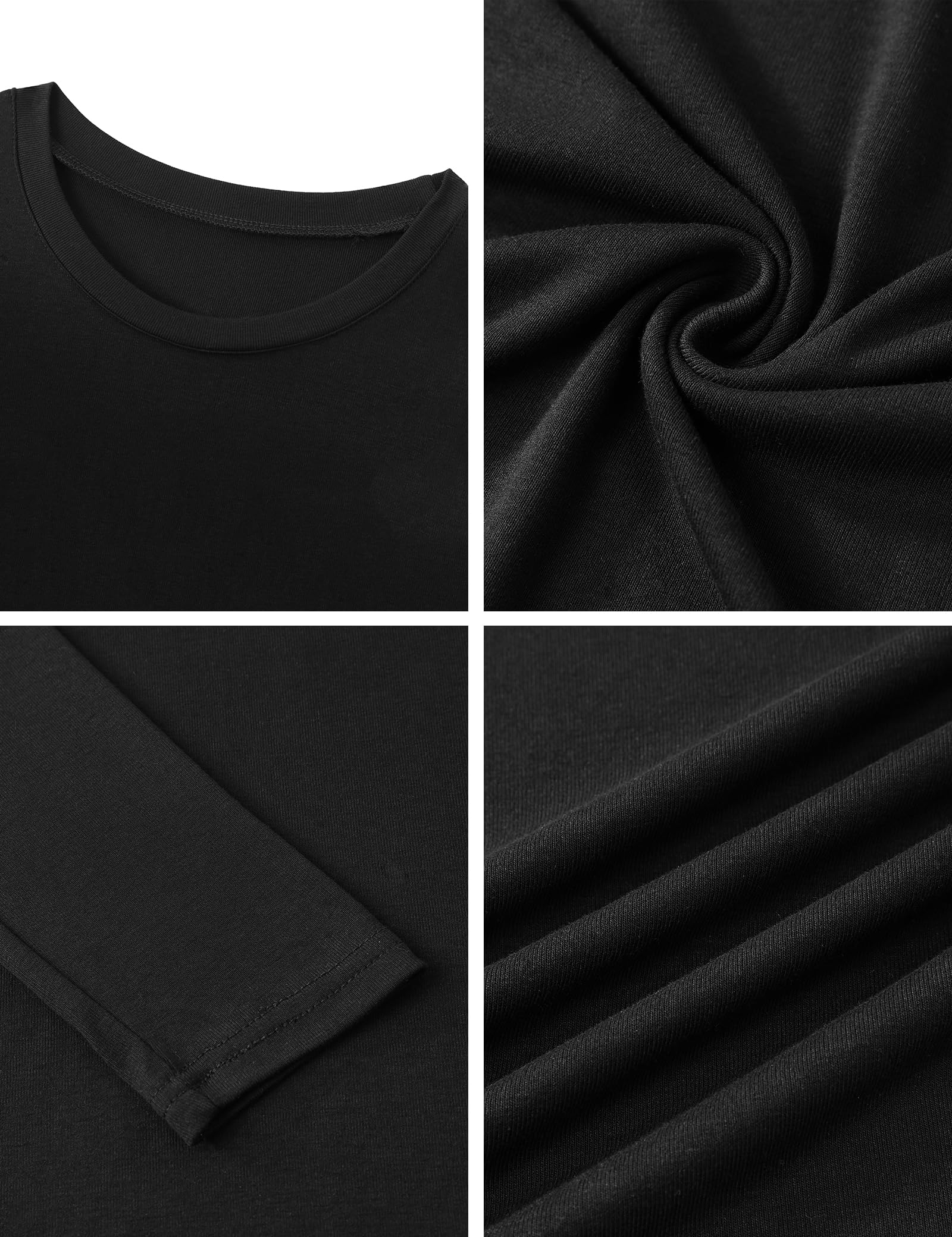 Aottori Maglietta Donna Girocollo Manica Corta/Manica Lunga Maglia Cotone Elegante Basic T-Shirt Leggero Top Elasticizzato Casual Tee Shirt Tinta Unita