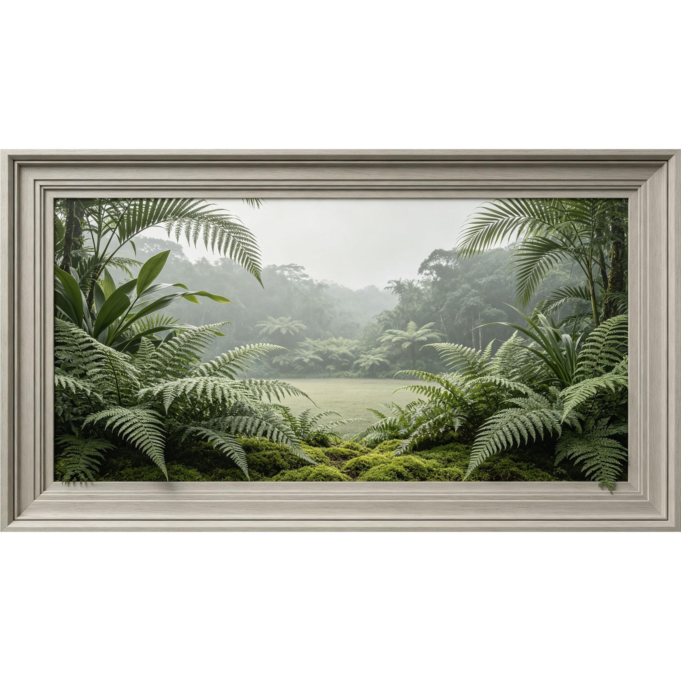 QZLITHOTIC 50x90cm3D Framed Wall Art， Tropical Rainforest Landscape Self‑Adhesive Mural， Water‑Activated Peel & Stick Fabric Decor Wall Decal for Bedroom Living Room