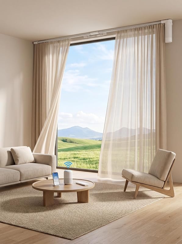 Barras de cortina para ventanas de hasta 20 a 165 pulgadas, sistema de riel de cortina eléctrico inteligente de longitud ajustable con control remoto, abridor de cortina automático motorizado, compatible con la aplicación Alexa Google Home Tuya