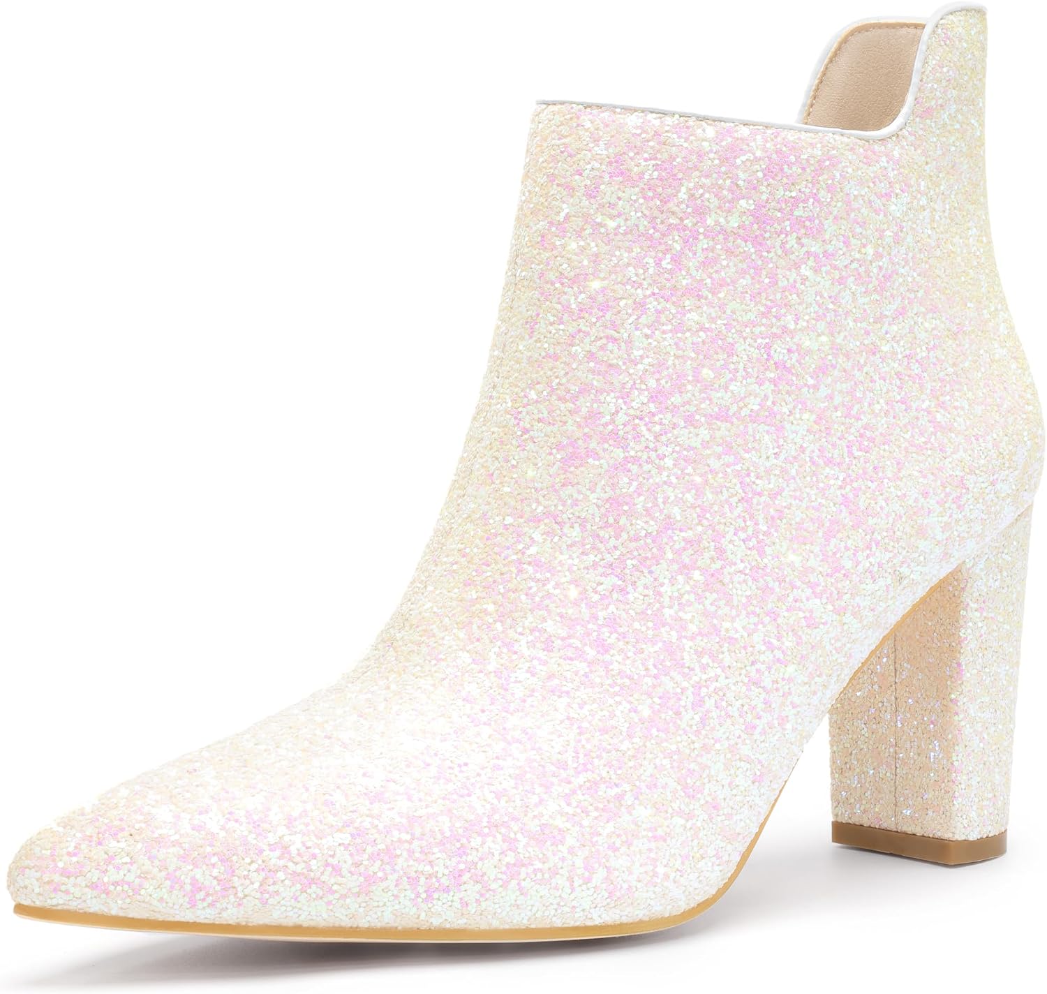 Allegra K Women's Glitter Pointed Toe Cutout Block Heel Ankle Booties
