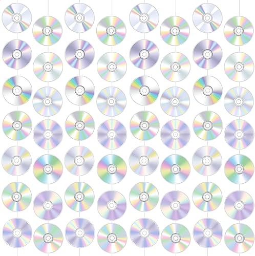 Miniatura 9 de 8 guirnaldas de CD de los años 90, decoraciones para fiestas de cumpleaños iridiscentes con temática de disco de CD para colgar, decoración retro de