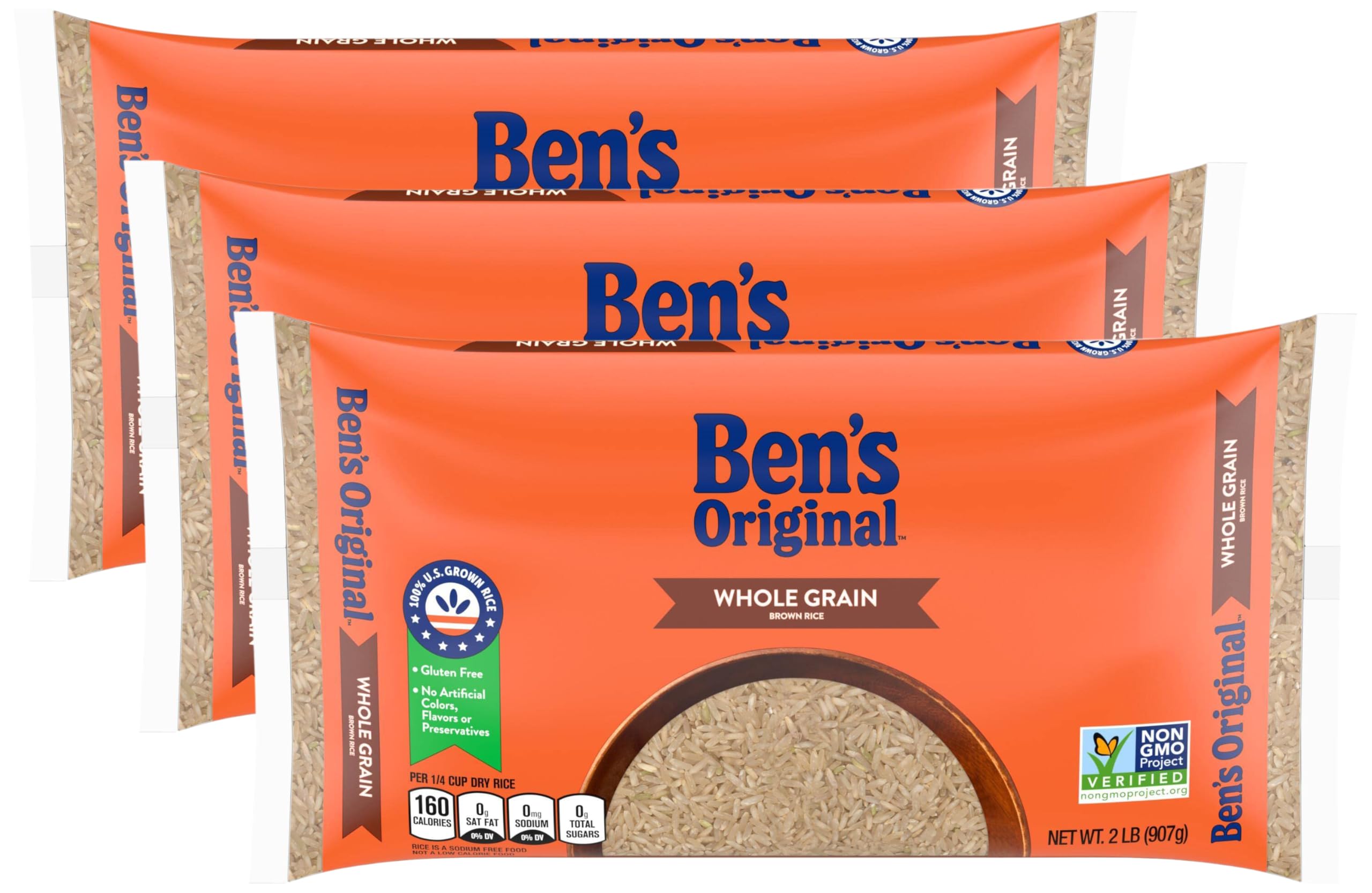 BEN'S ORIGINAL Whole Grain Brown Rice, 2 lb Bag (Pack of 3)