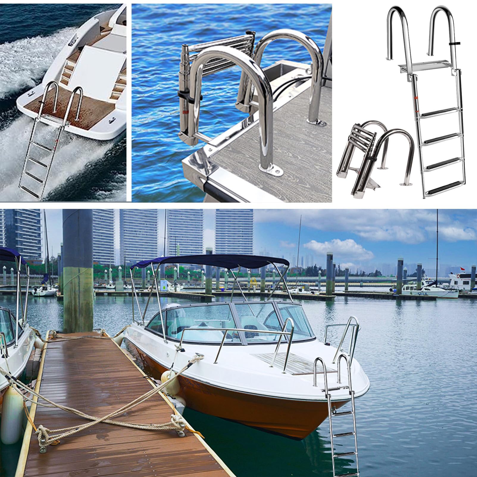 Scale per imbarcazioni scaletta bagno Telescopica Pieghevole In 4 Fasi Scaletta Barca Inox Scalette Barche Pieghevole Piscina Ponte Galleggiante Marina Drop Boat per piscina ponte barca