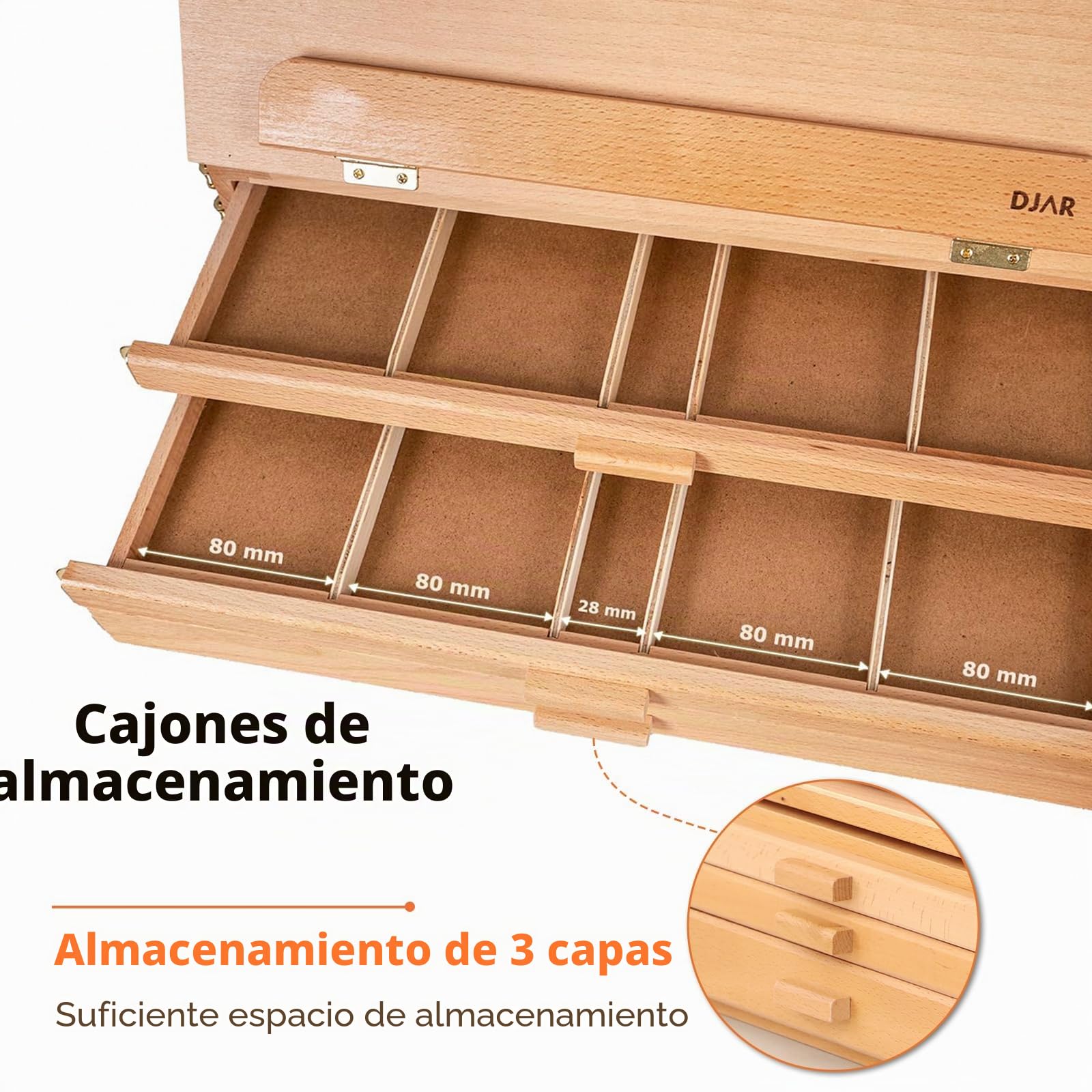 DJAR Caballete artístico de mesa con 3 cajones, portátil y ajustable de madera de haya, soporte de pintura para adultos y estudiantes