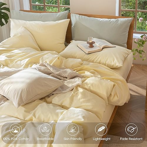 Miniatura 188 de MooMee - Juego de funda de edredón, 100% algodón lavado, textura parecida al lino, transpirable, duradero, suave y cómodo (gris pardo, King)