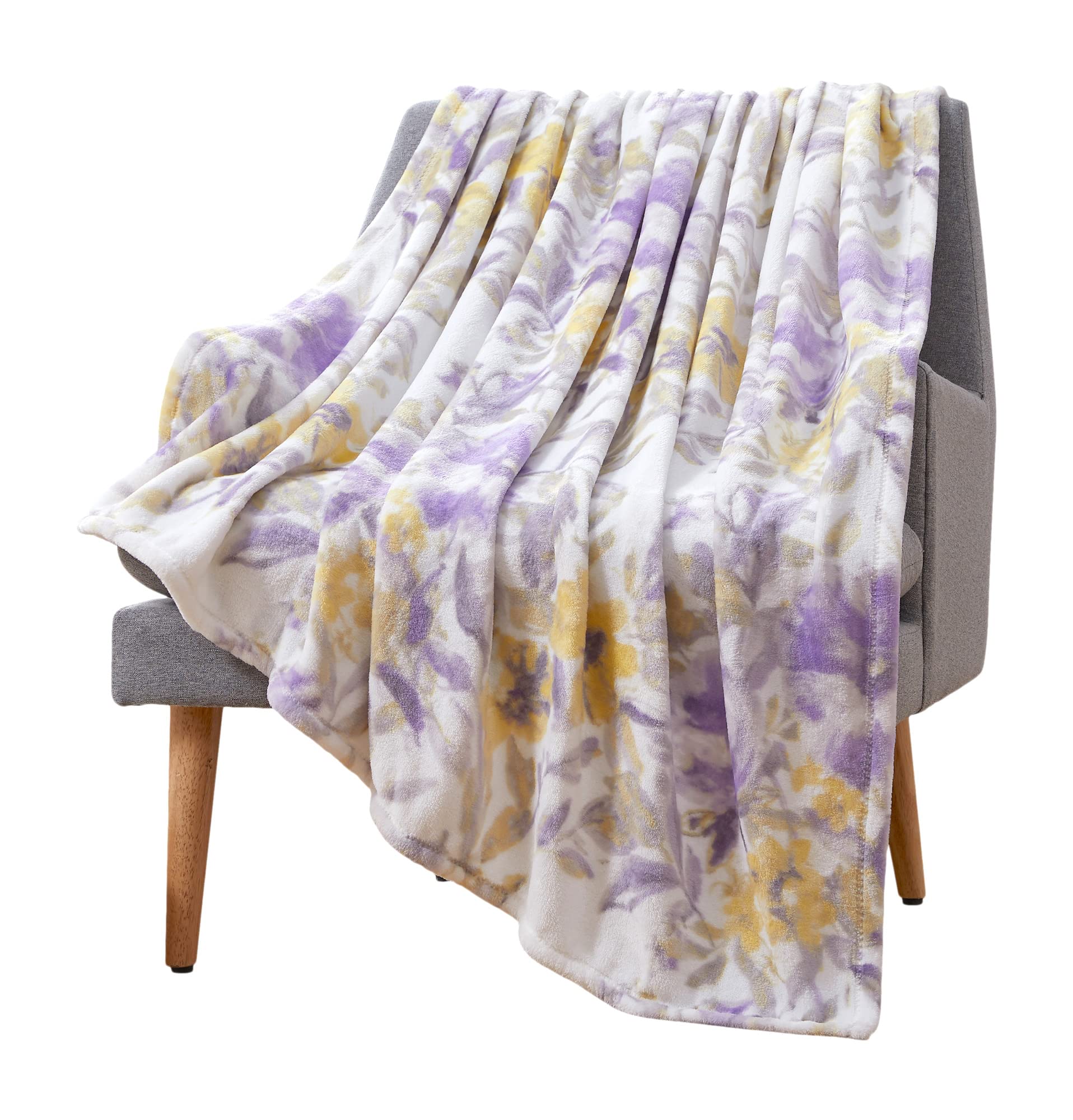 Decorative Throw Blankets: Soft Plush Lively Rose Floral Accent for Sofa Couch Chair Bed or Dorm (Lilac Multi)