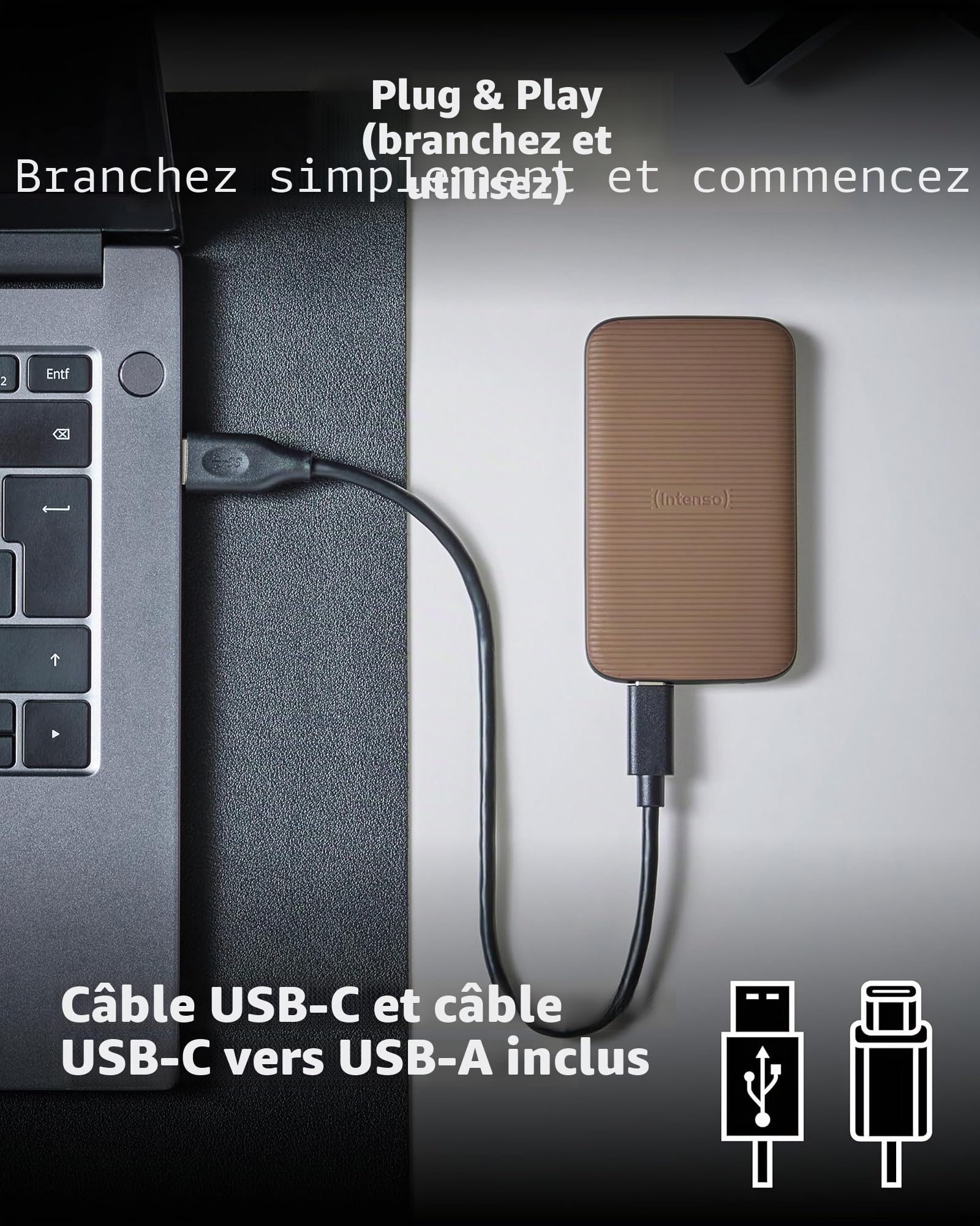 Intenso Disque dur externe SSD TX500, 500 Go Portable Solid State Drive, Super Speed USB 3.2 Gen 2x1 (10 Gbit/s), jusqu'à 1000 Mo/s