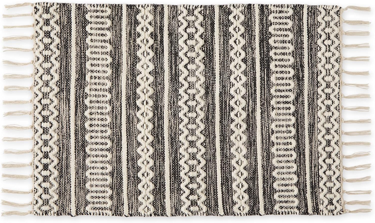 DII Textured Woven Rug Collection Hand-Loomed Shag Printed, 2x3 Ft, Chenille Stripe Black