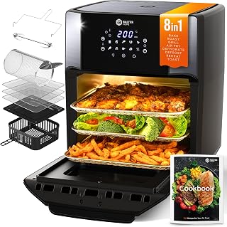Balter Air Fryer Oven 6-in-1, 13 QT XXL Airfryer, stainless steel, Touchscreen, Rotisserie, Food Dehydrator, Convection Oven, Bake, Broil, Reheat, Windowed Door, Recipe Book