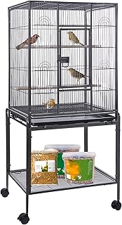 53 Inch Wrought Iron Large Bird Flight Cage with Rolling Stand for African Grey Parrot Cockatiel Sun Parakeet Conure Lovebird Canary