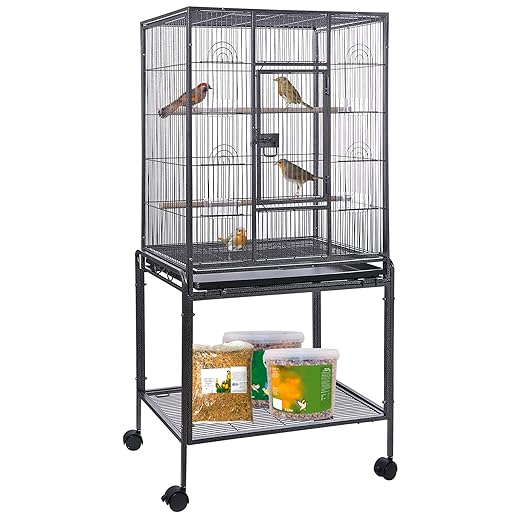 HSM 53 Inch Wrought Iron Large Bird Flight Cage with Rolling Stand for African Grey Parrot Cockatiel Sun Parakeet Conure Lovebird Canary