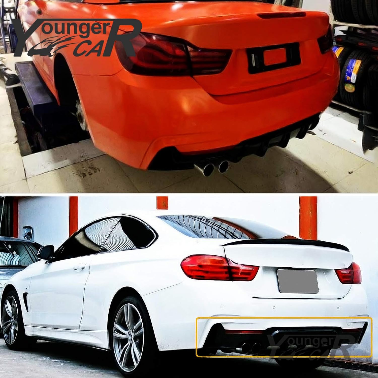 Rear Diffuser Lip for 2014-2020 BMW 4 Series F32 F33 F36 420i 420d 428i 430i | M Performance Gloss Black Single Exhaust Two Outlet Lower Bumper Lip