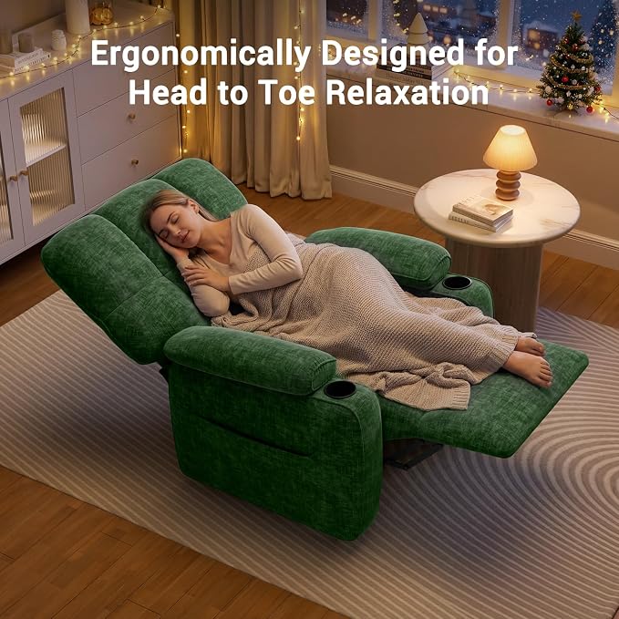 Sillón reclinable Chenille Verde oliva miniatura 7