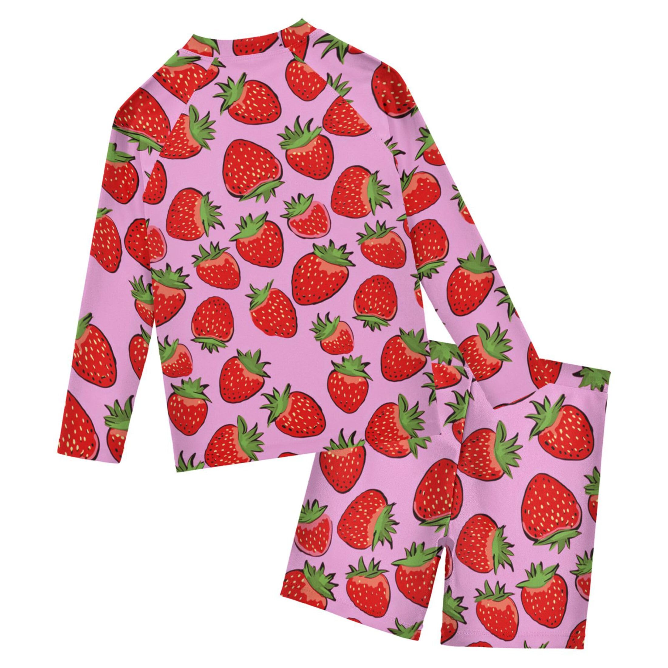 Strawberry Fruit Toddler and Baby Boys' 2-Piece Swimsuit Trunk, Long Sleeve Rashguard Bathing Suit B0402877